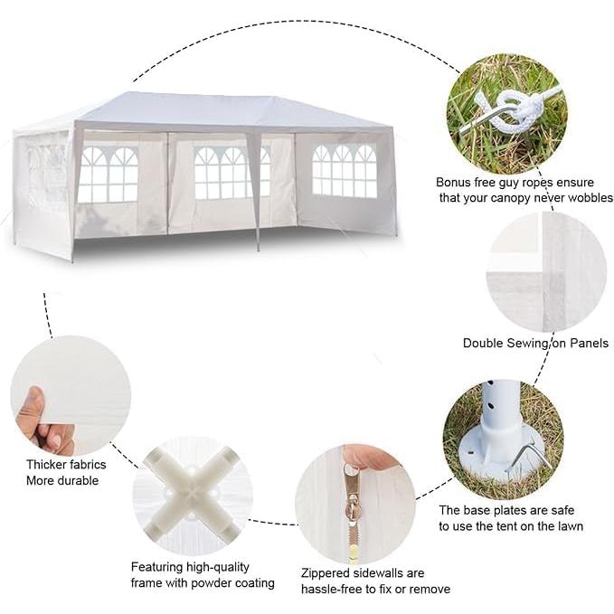 Carpa de Fiesta Exterior 6x3m Blanca con Paredes Removibles