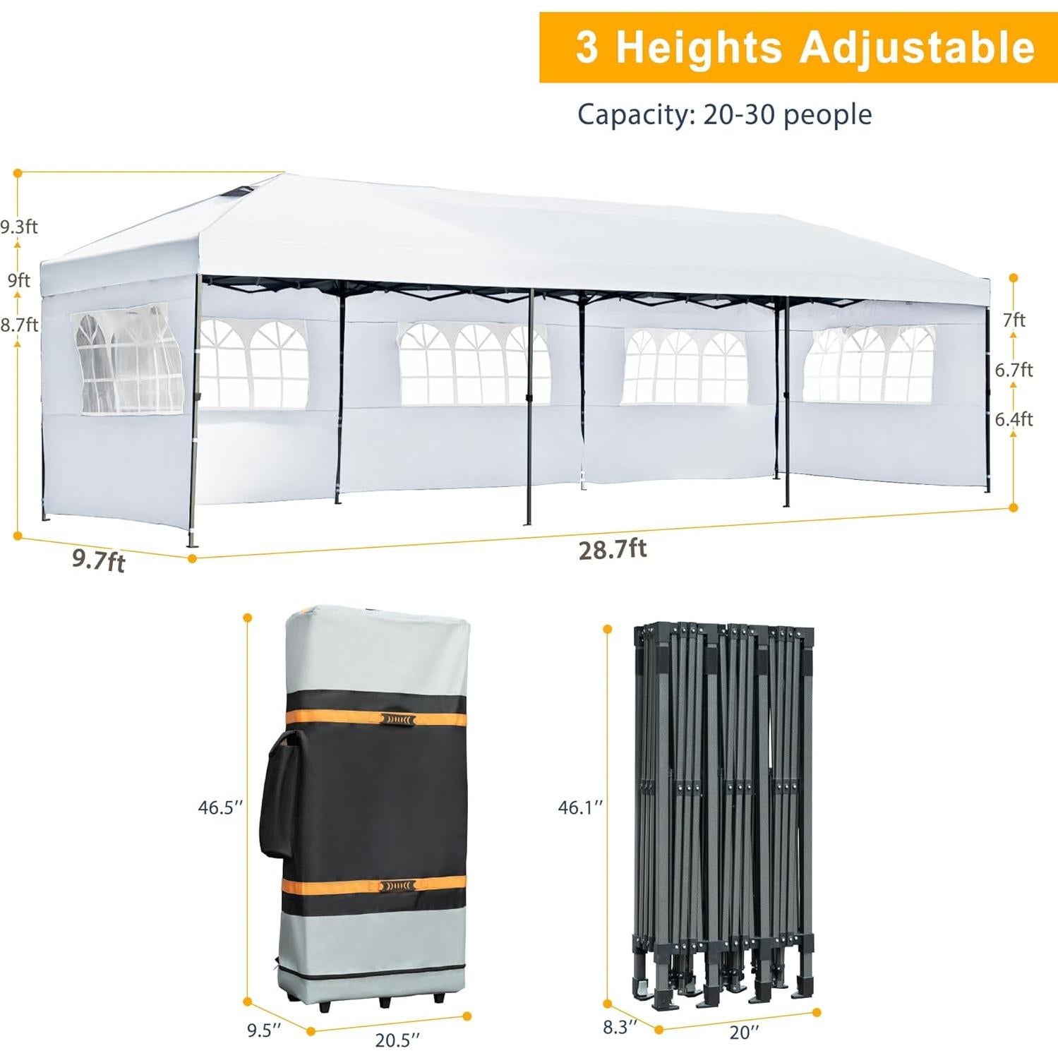 Merax 10x30 Pop Up Canopy with Sidewalls, Easy Set-up Commercial Outdoor Party Tent, Heavy Duty Event Tnets for Wedding, Birthday Parties, Backyard, Patio, White