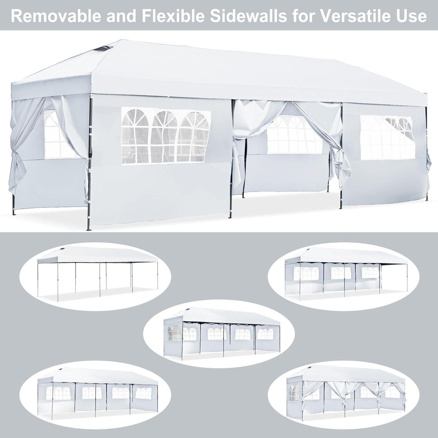 Merax 10x30 Pop Up Canopy with Sidewalls, Easy Set-up Commercial Outdoor Party Tent, Heavy Duty Event Tnets for Wedding, Birthday Parties, Backyard, Patio, White