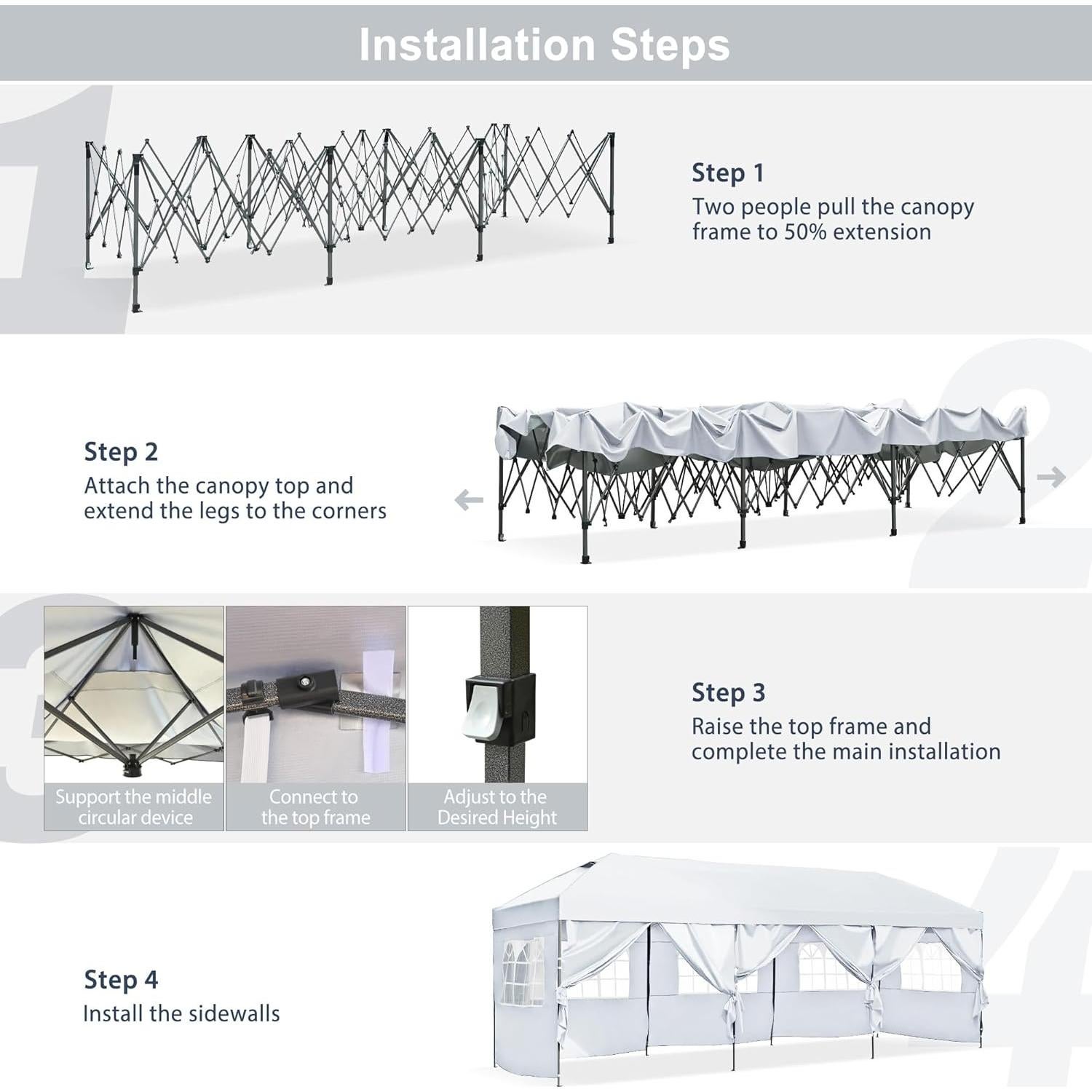 Merax 10x30 Pop Up Canopy with Sidewalls, Easy Set-up Commercial Outdoor Party Tent, Heavy Duty Event Tnets for Wedding, Birthday Parties, Backyard, Patio, White