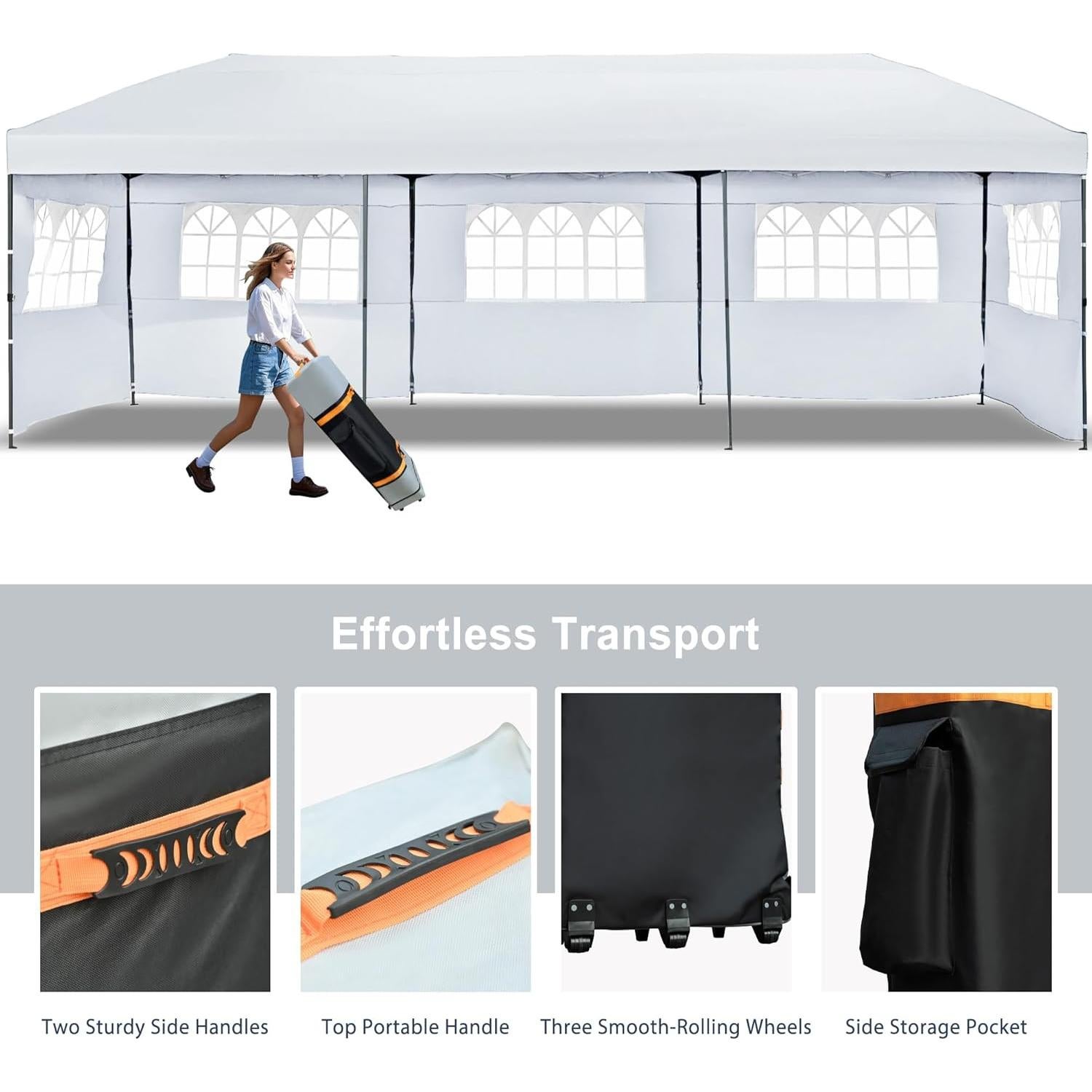 Merax 10x30 Pop Up Canopy with Sidewalls, Easy Set-up Commercial Outdoor Party Tent, Heavy Duty Event Tnets for Wedding, Birthday Parties, Backyard, Patio, White