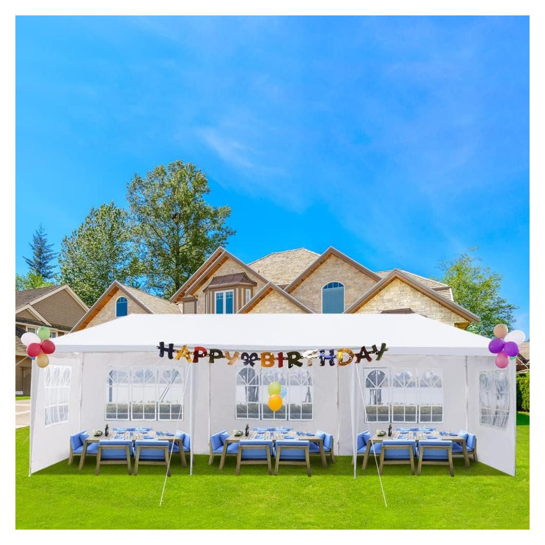 Outdoor Tent,10x30FT Outdoor Party Tent, White Wedding Canopy Gazebo with 5 Removable Sidewalls - Heavy Duty Waterproof Gazebo Shelter for Weddings, BBQs & Events (White, 10x30FT-5Sides)