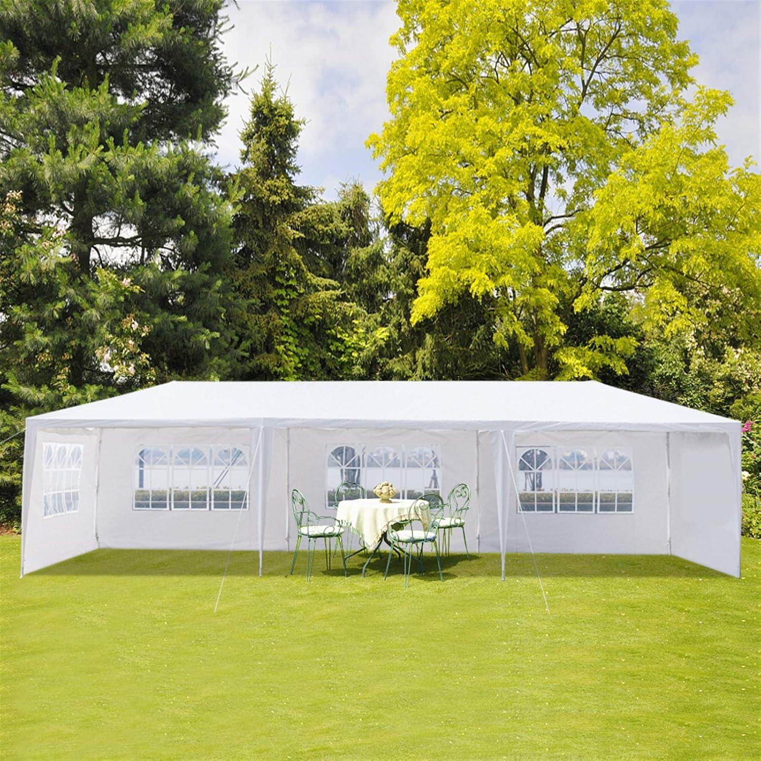Outdoor Tent,10x30FT Outdoor Party Tent, White Wedding Canopy Gazebo with 5 Removable Sidewalls - Heavy Duty Waterproof Gazebo Shelter for Weddings, BBQs & Events (White, 10x30FT-5Sides)