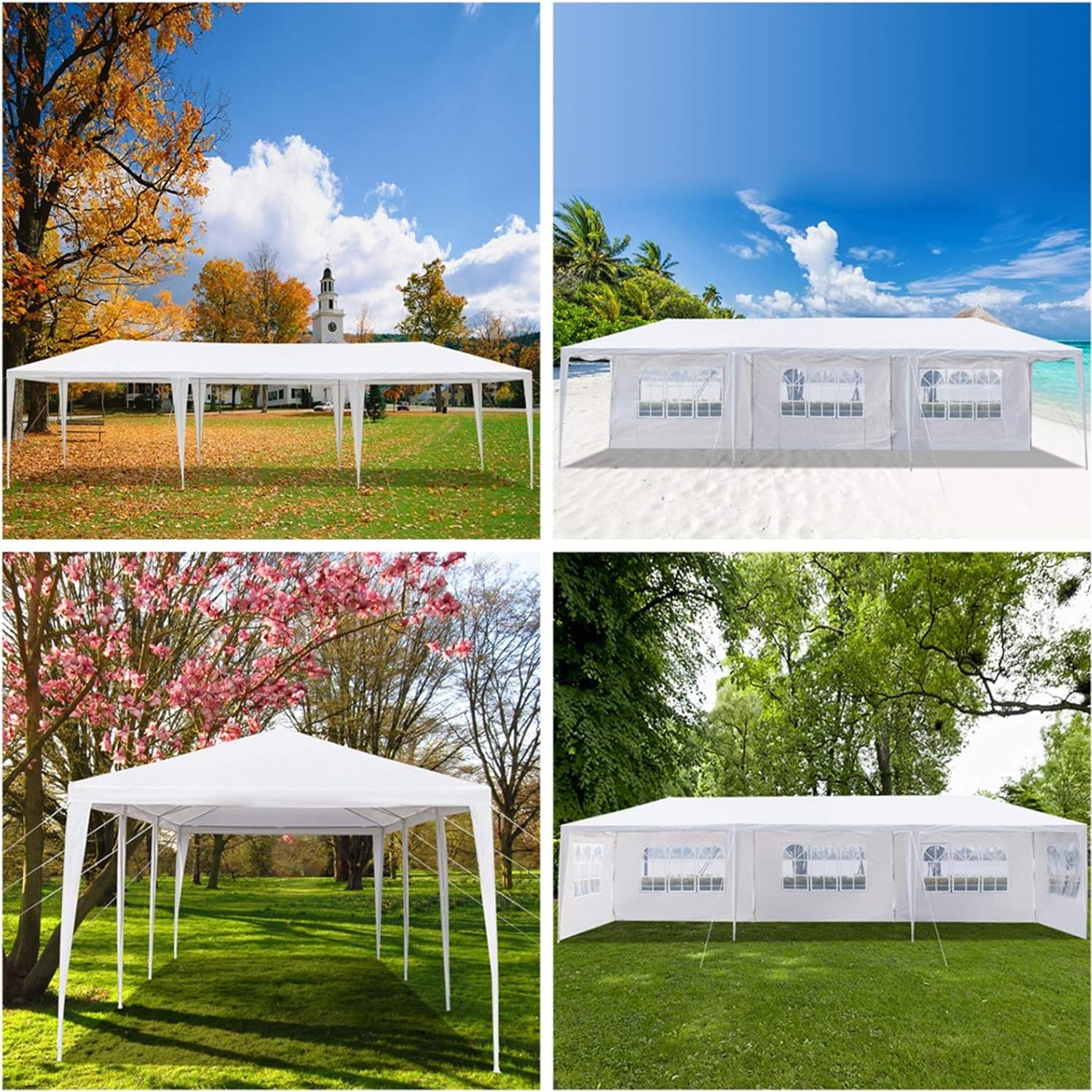 Outdoor Tent,10x30FT Outdoor Party Tent, White Wedding Canopy Gazebo with 5 Removable Sidewalls - Heavy Duty Waterproof Gazebo Shelter for Weddings, BBQs & Events (White, 10x30FT-5Sides)
