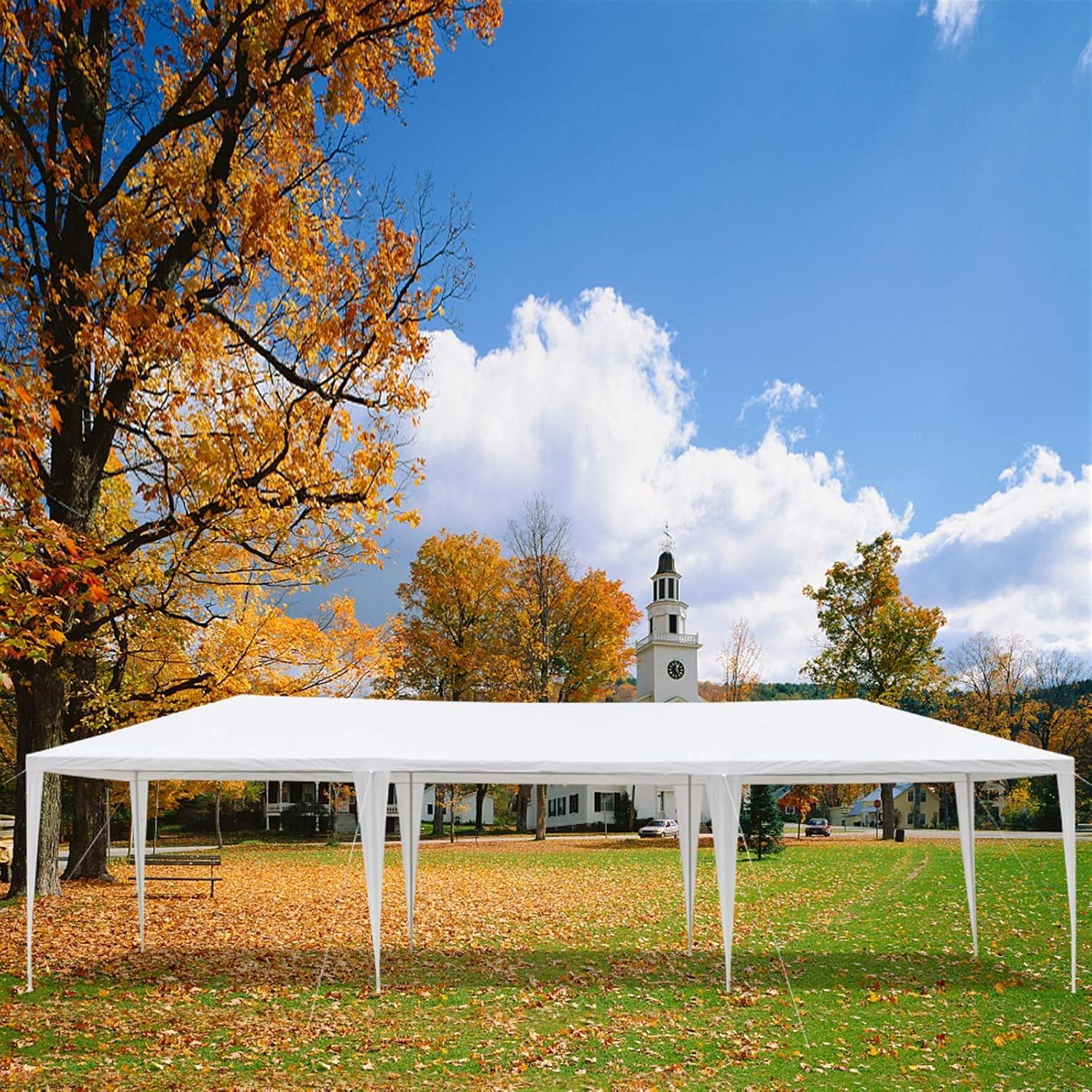 Outdoor Tent,10x30FT Outdoor Party Tent, White Wedding Canopy Gazebo with 5 Removable Sidewalls - Heavy Duty Waterproof Gazebo Shelter for Weddings, BBQs & Events (White, 10x30FT-5Sides)