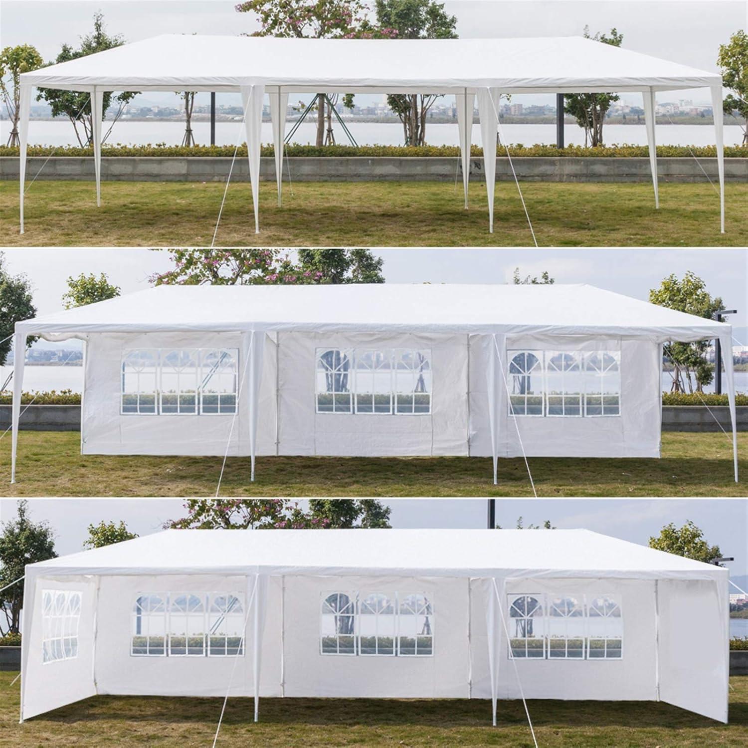 Outdoor Tent,10x30FT Outdoor Party Tent, White Wedding Canopy Gazebo with 5 Removable Sidewalls - Heavy Duty Waterproof Gazebo Shelter for Weddings, BBQs & Events (White, 10x30FT-5Sides)