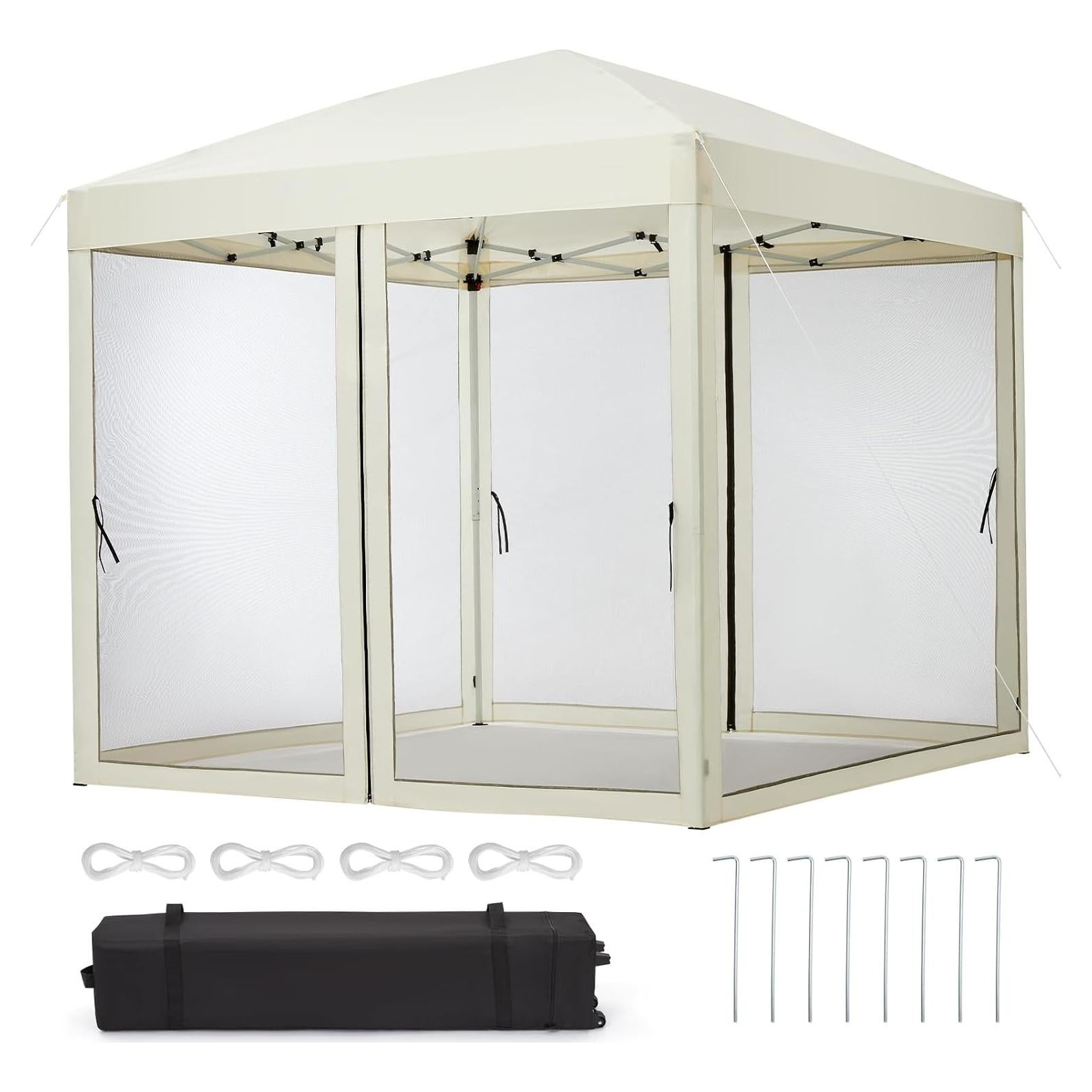 Carpa Instantánea Plegable GarveeLife 10x10ft Beige con Mosquitera