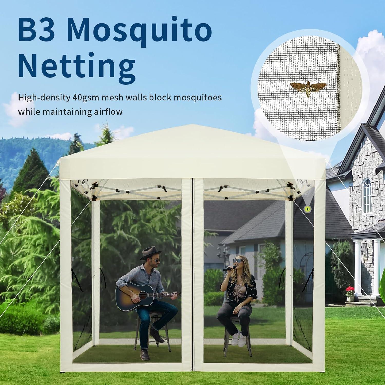 Carpa Instantánea Plegable GarveeLife 10x10ft Beige con Mosquitera