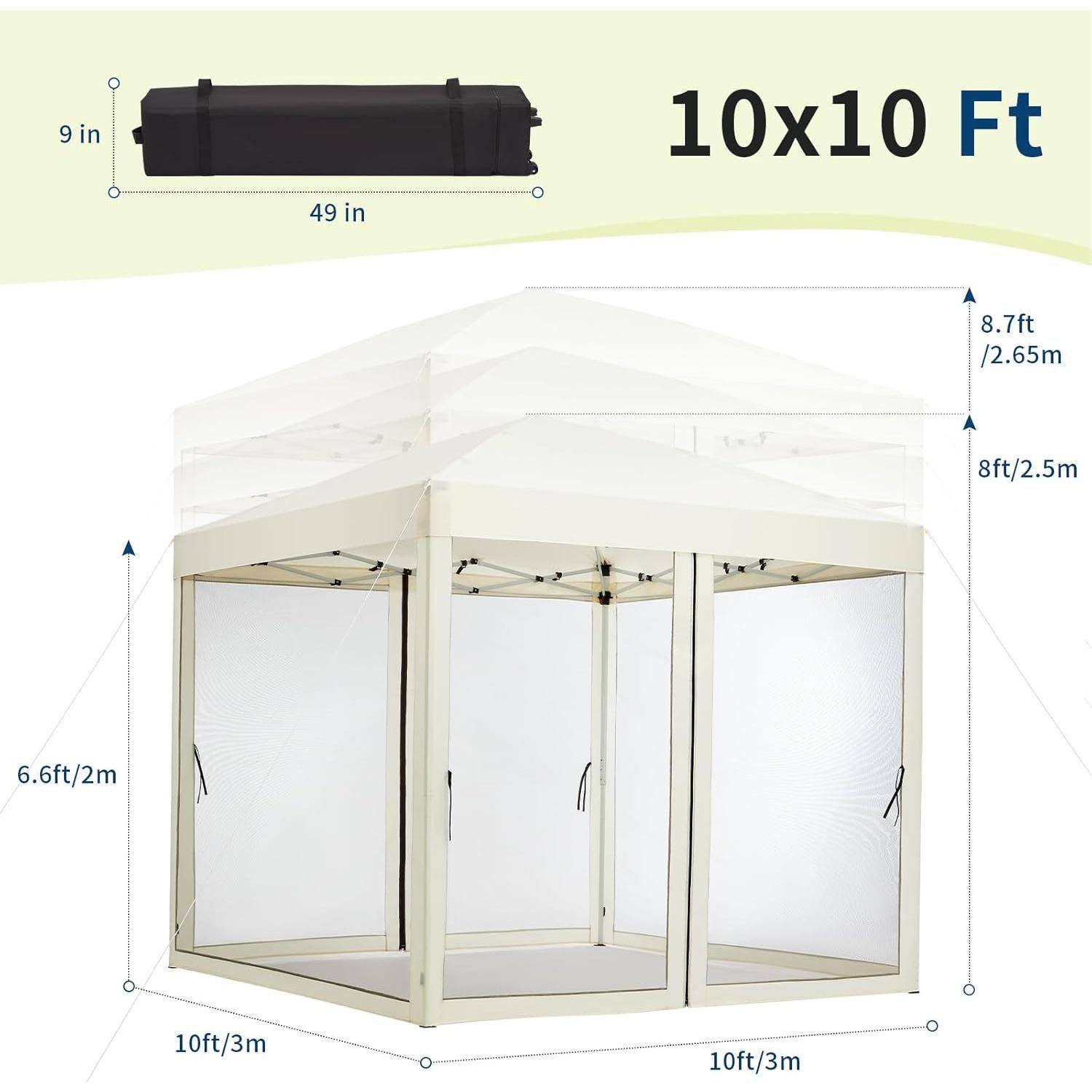 Carpa Instantánea Plegable GarveeLife 10x10ft Beige con Mosquitera