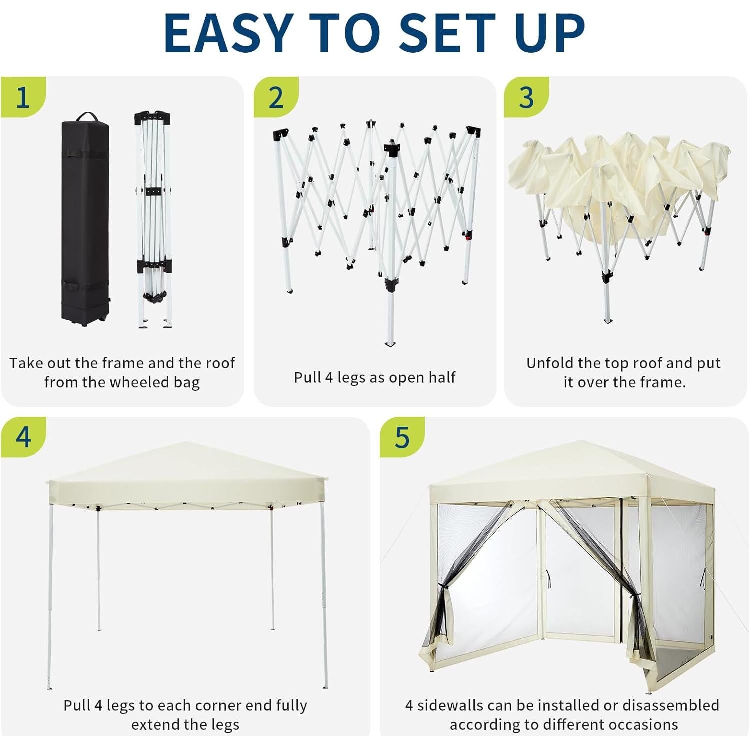 Carpa Instantánea Plegable GarveeLife 10x10ft Beige con Mosquitera