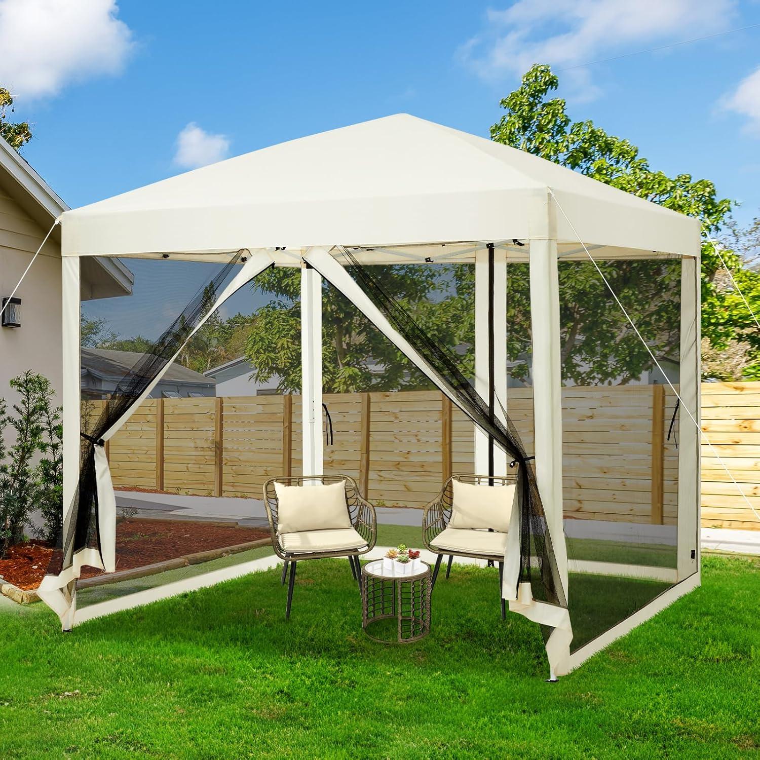Carpa Instantánea Plegable GarveeLife 10x10ft Beige con Mosquitera