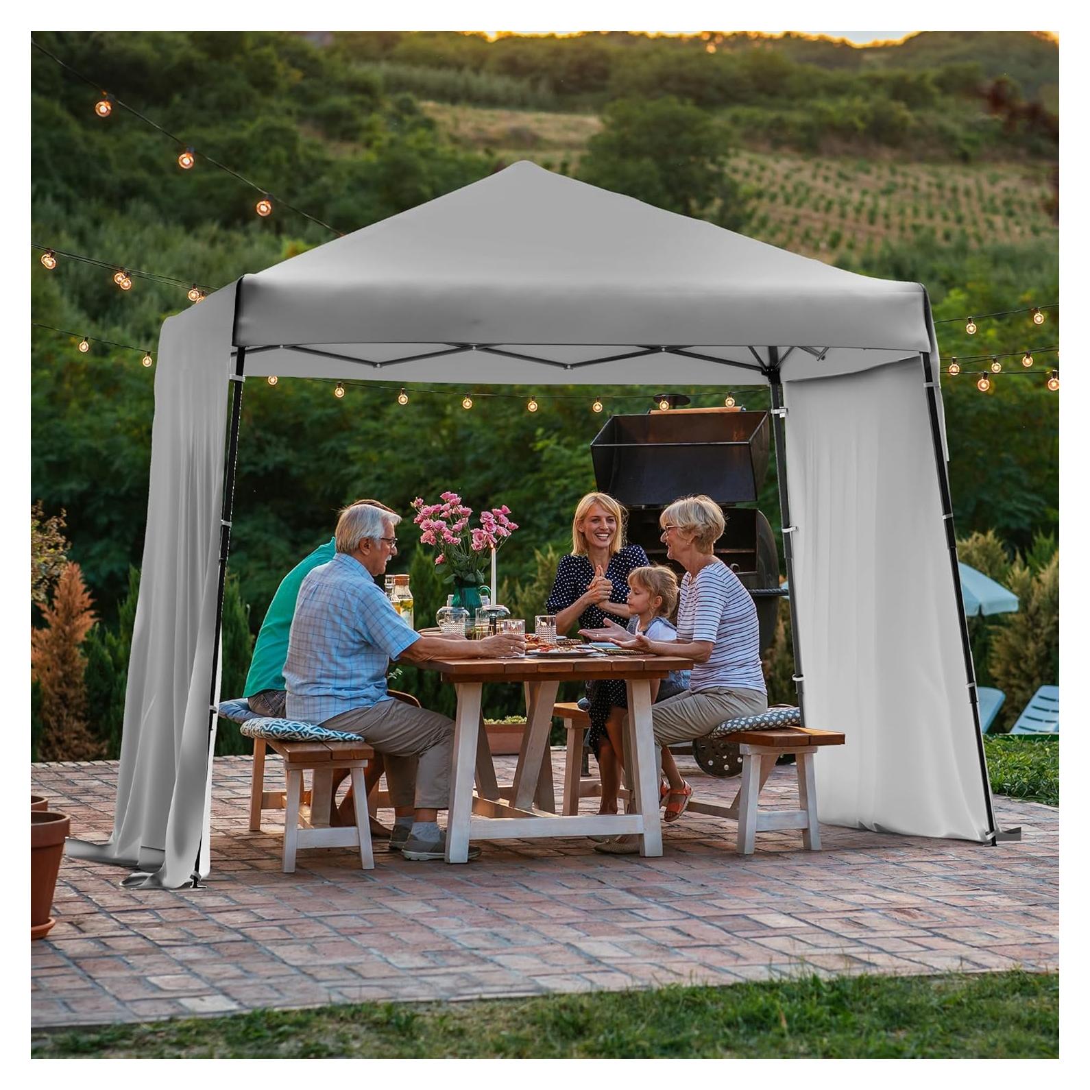 Oakmont 8×8ft Pop-up Outdoor Canopy Tent with 1 Wheeled Bag, Patio Shade Canopy with 2 Expandable Sidewalls for Parties, Beach, and Camping, Bonus 12 Ground Stakes, 4 Sandbags and 8 Ropes (Grey)