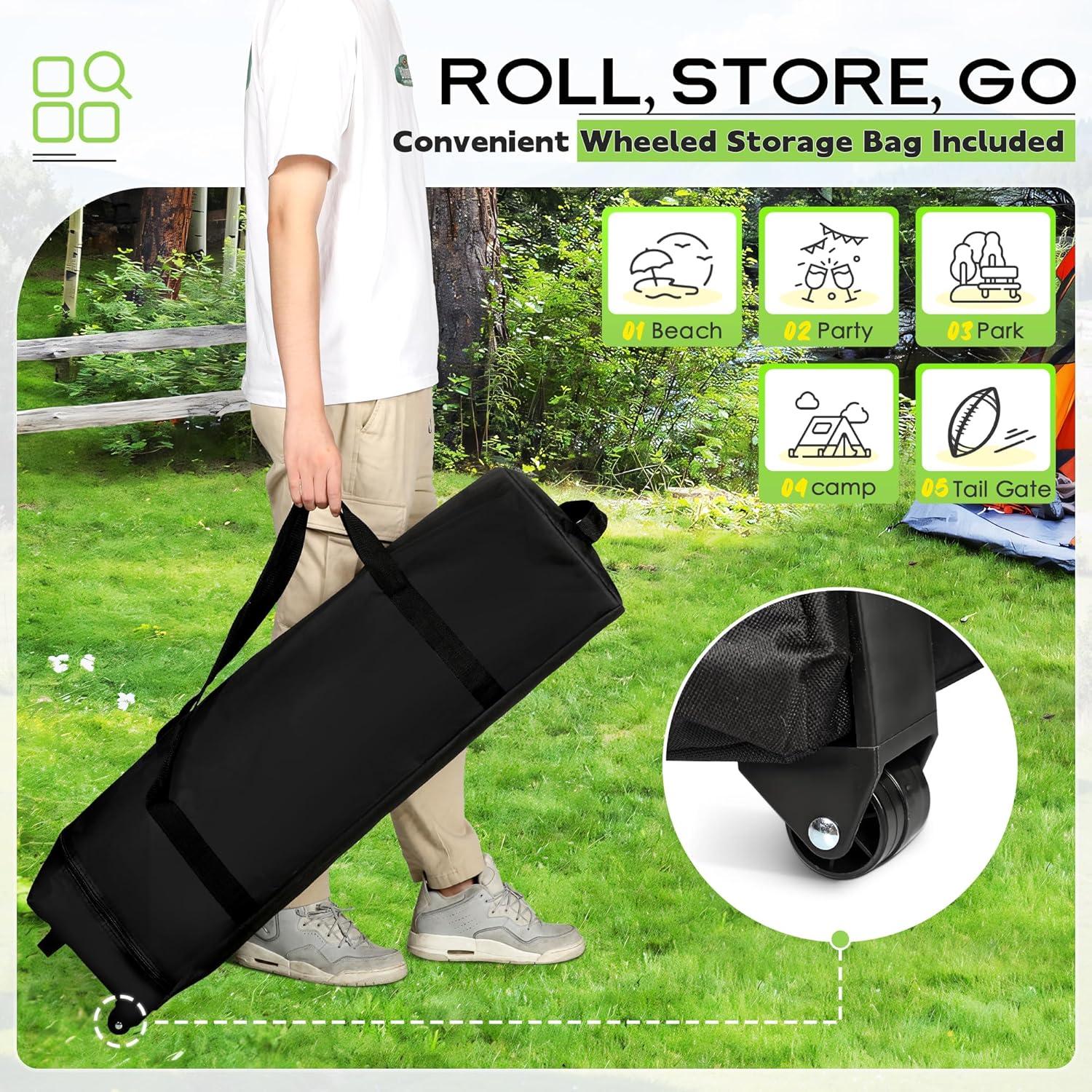 Oakmont 8×8ft Pop-up Outdoor Canopy Tent with 1 Wheeled Bag, Patio Shade Canopy with 2 Expandable Sidewalls for Parties, Beach, and Camping, Bonus 12 Ground Stakes, 4 Sandbags and 8 Ropes (Grey)