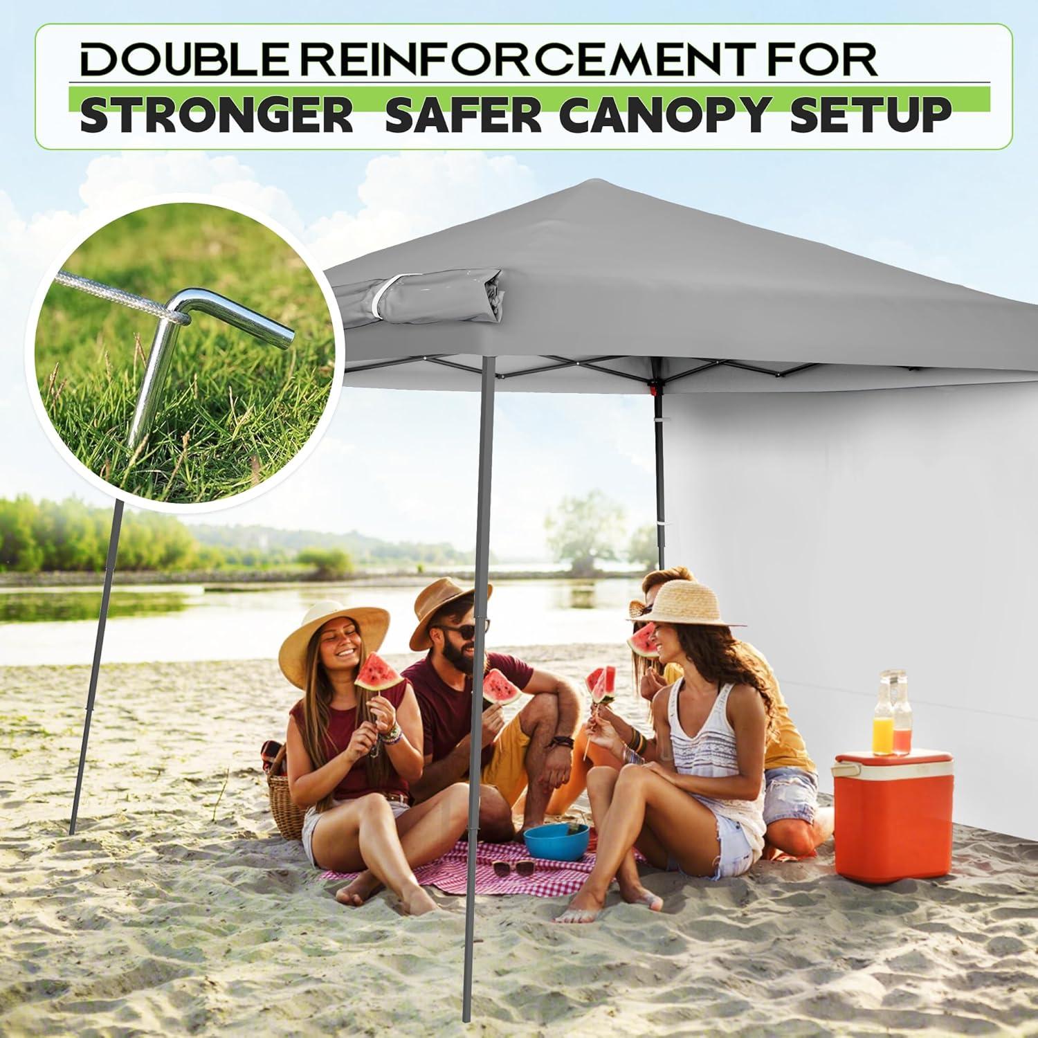 Oakmont 8×8ft Pop-up Outdoor Canopy Tent with 1 Wheeled Bag, Patio Shade Canopy with 2 Expandable Sidewalls for Parties, Beach, and Camping, Bonus 12 Ground Stakes, 4 Sandbags and 8 Ropes (Grey)