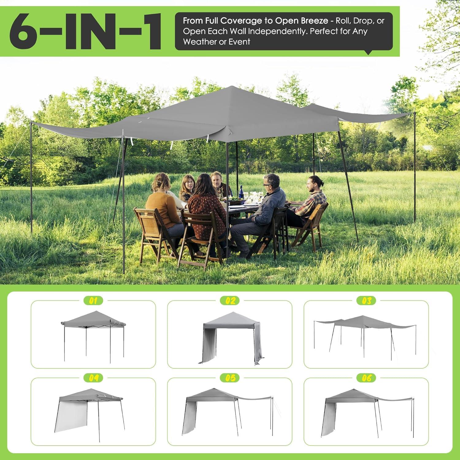 Oakmont 8×8ft Pop-up Outdoor Canopy Tent with 1 Wheeled Bag, Patio Shade Canopy with 2 Expandable Sidewalls for Parties, Beach, and Camping, Bonus 12 Ground Stakes, 4 Sandbags and 8 Ropes (Grey)