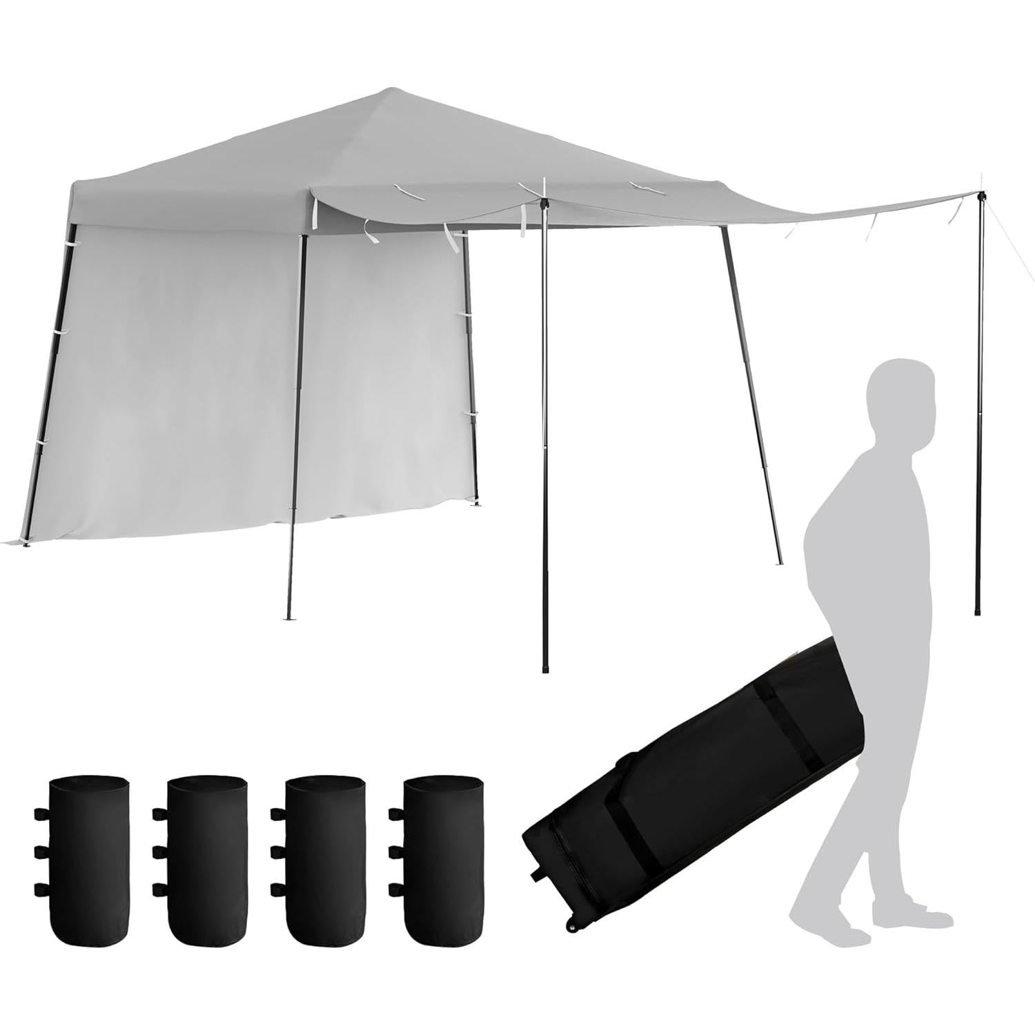 Oakmont 8×8ft Pop-up Outdoor Canopy Tent with 1 Wheeled Bag, Patio Shade Canopy with 2 Expandable Sidewalls for Parties, Beach, and Camping, Bonus 12 Ground Stakes, 4 Sandbags and 8 Ropes (Grey)