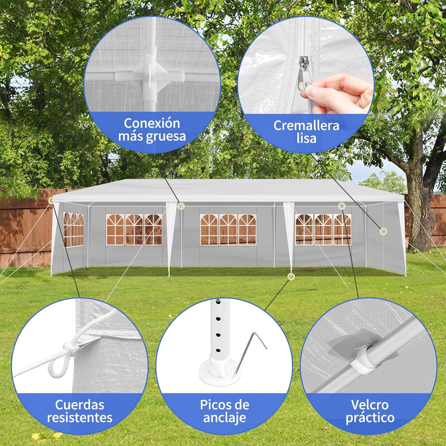 Carpa Plegable JOINATRE 9.14x3.05m Impermeable Blanca 8 Lados