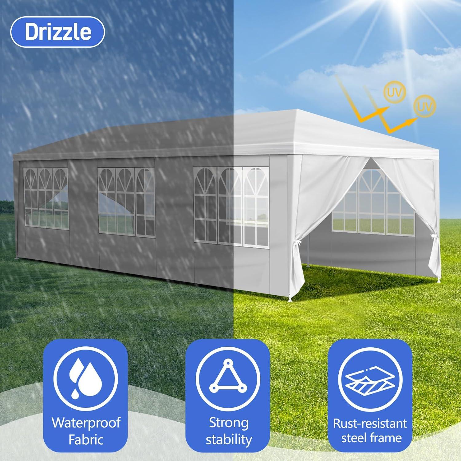 Carpa Plegable JOINATRE 9.14x3.05m Impermeable Blanca 8 Lados