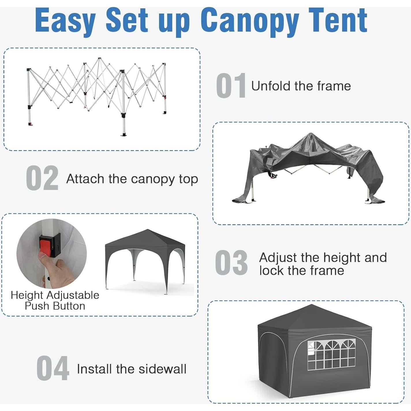 Carpa Pop Up Tangkula 3x3m con 4 Paredes Laterales y UPF50+