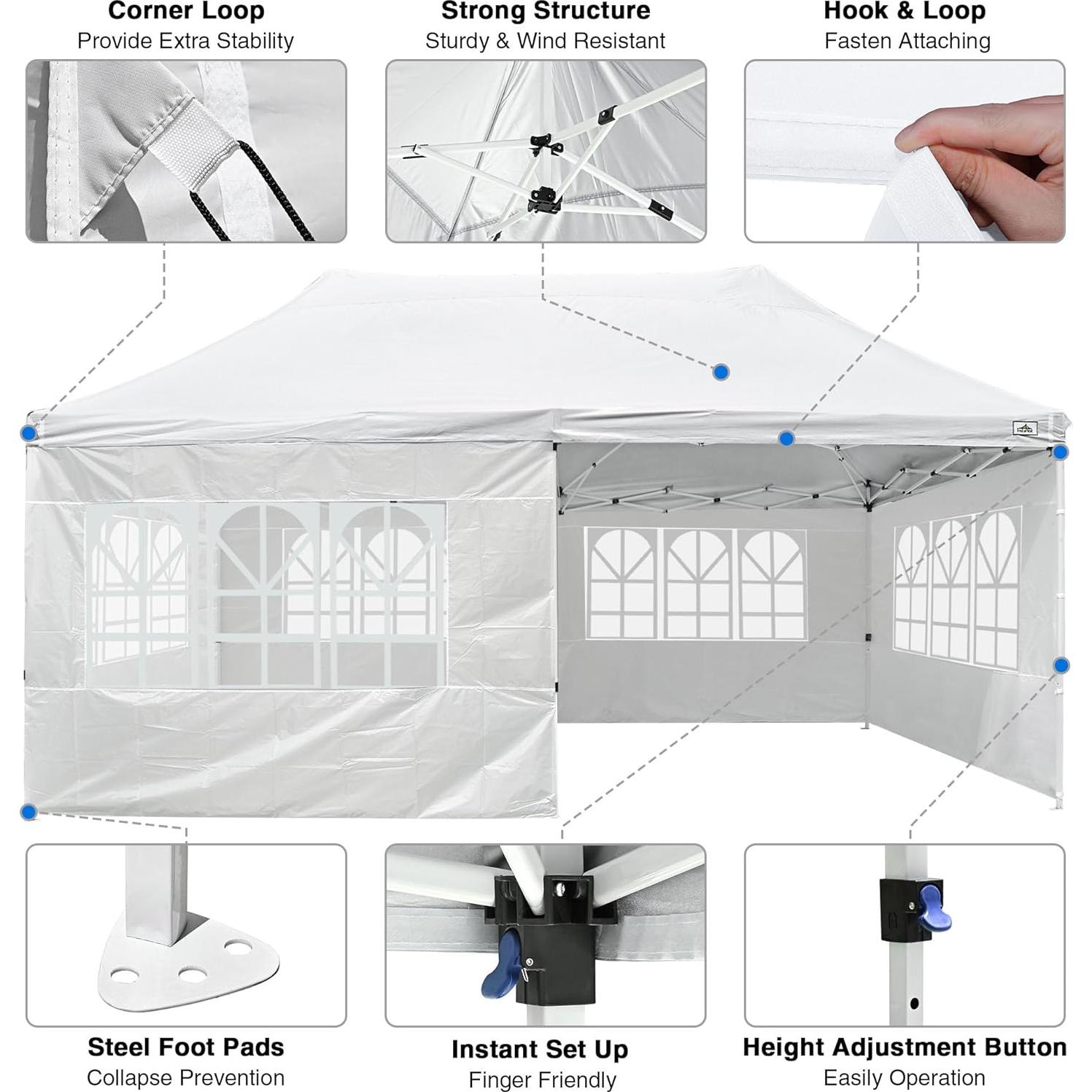 10X20 Tents for Parties Pop Up Canopy with Sidewalls Wedding Tent for Outdoor Backyard Party Heavy Duty Ez Up Canopy Walls with Windows Waterproof