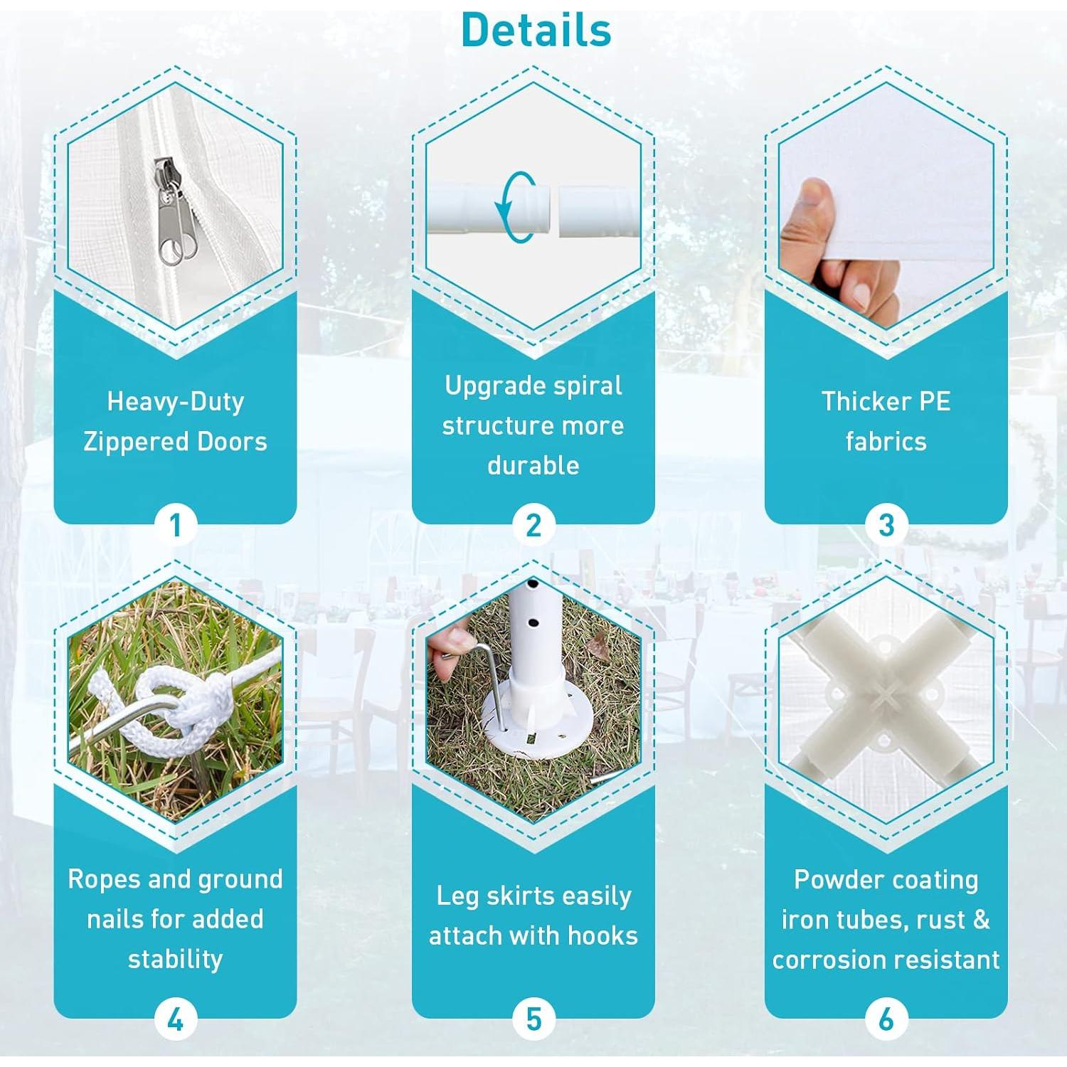 10'x30' Party Tent, Outdoor Tents for Parties, Wedding, Large Canopy Tents with 7 Sidewalls, Outside Event Tent with Transparent Windows for Birthday, Garden, Backyard (White)