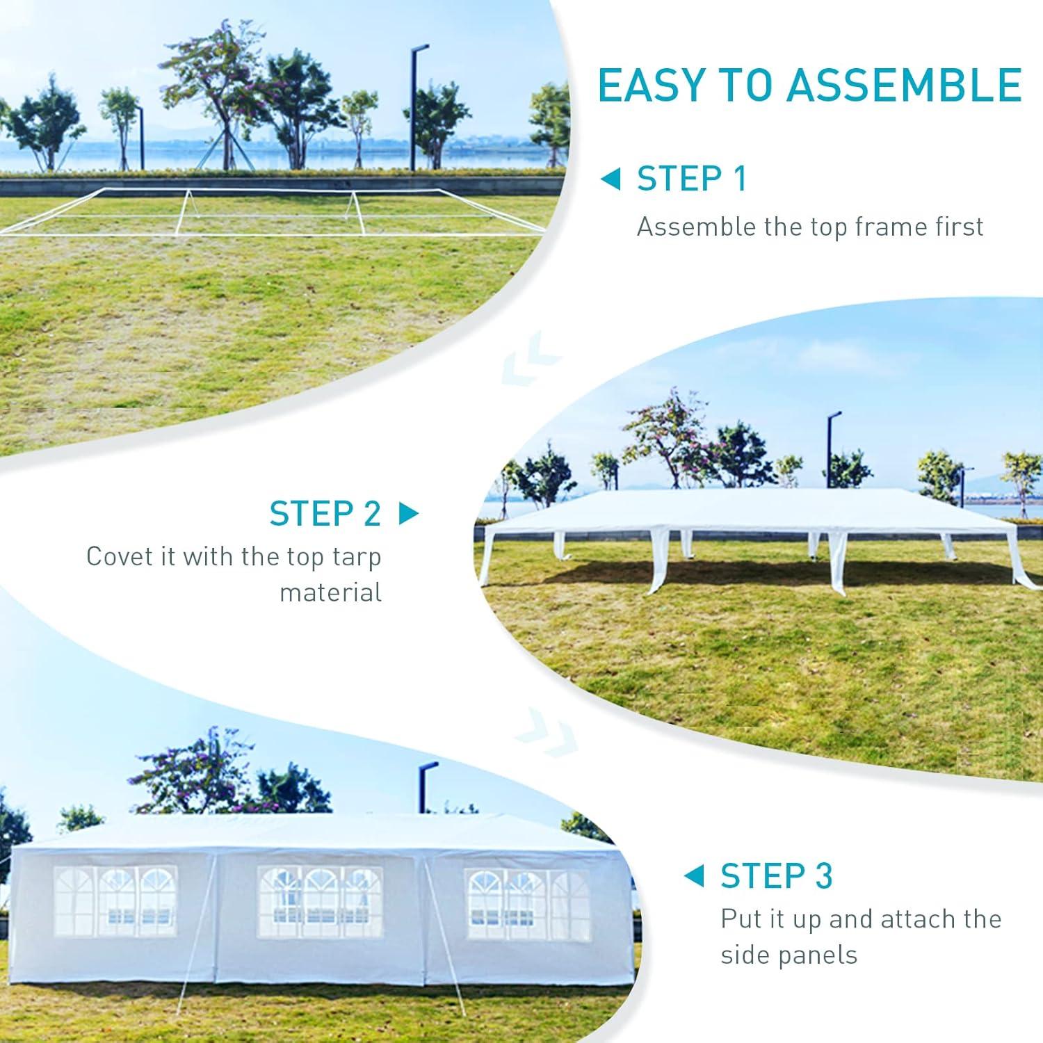 10'x30' Party Tent, Outdoor Tents for Parties, Wedding, Large Canopy Tents with 7 Sidewalls, Outside Event Tent with Transparent Windows for Birthday, Garden, Backyard (White)