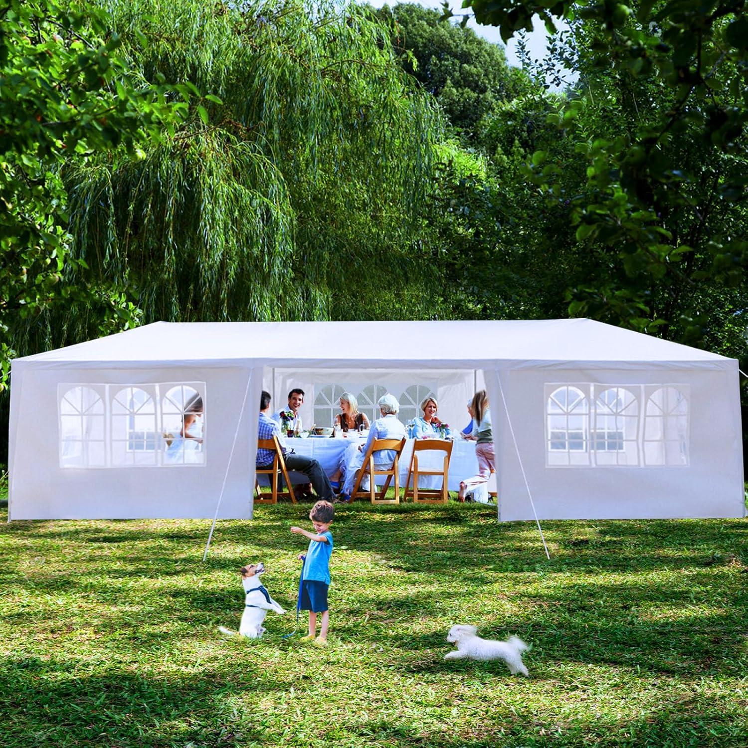 10'x30' Party Tent, Outdoor Tents for Parties, Wedding, Large Canopy Tents with 7 Sidewalls, Outside Event Tent with Transparent Windows for Birthday, Garden, Backyard (White)