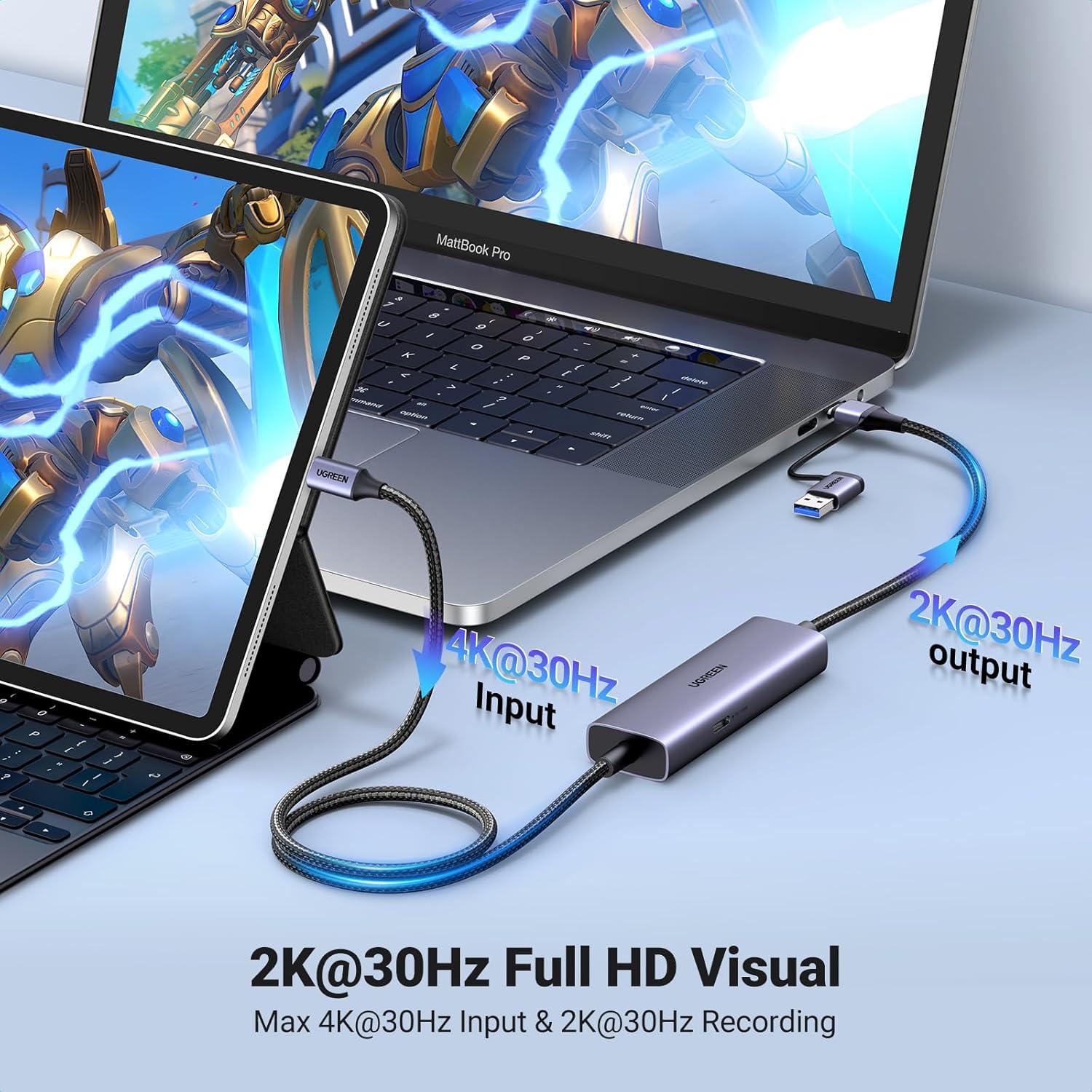 Tarjeta de Captura UGREEN 2K@30Hz USB-C a USB-A/C 100W