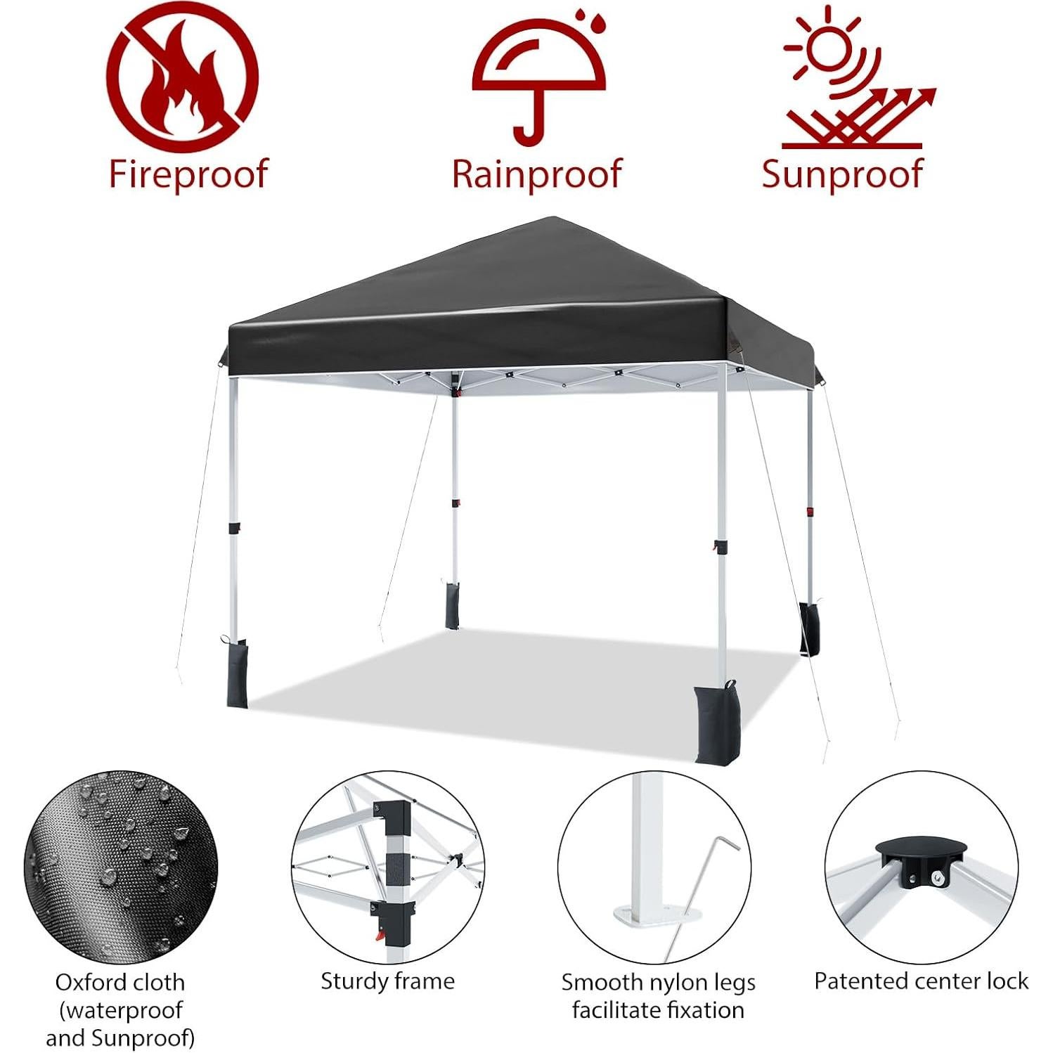 Carpa Pop Up 8x8 Hipicute Negra, Resistente al Agua, Ajustable