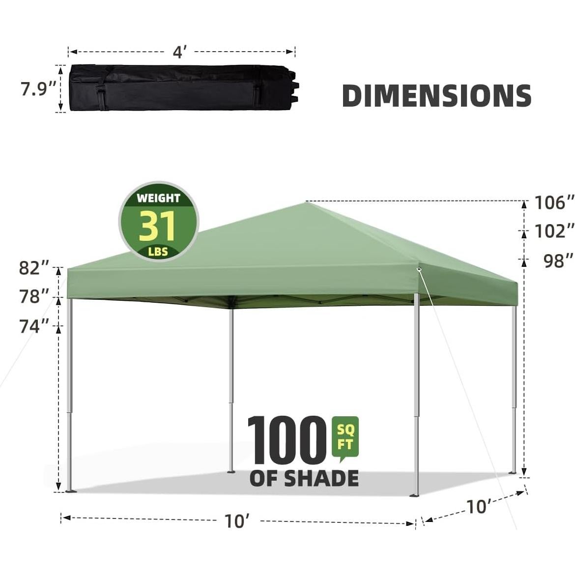 Carpa Plegable SAILARY 3x3m Impermeable Verde con Bolsa