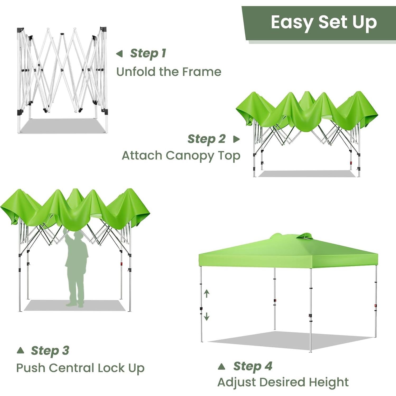 Carpa Plegable GVDV 3x3m con 2 Paredes Laterales Verde
