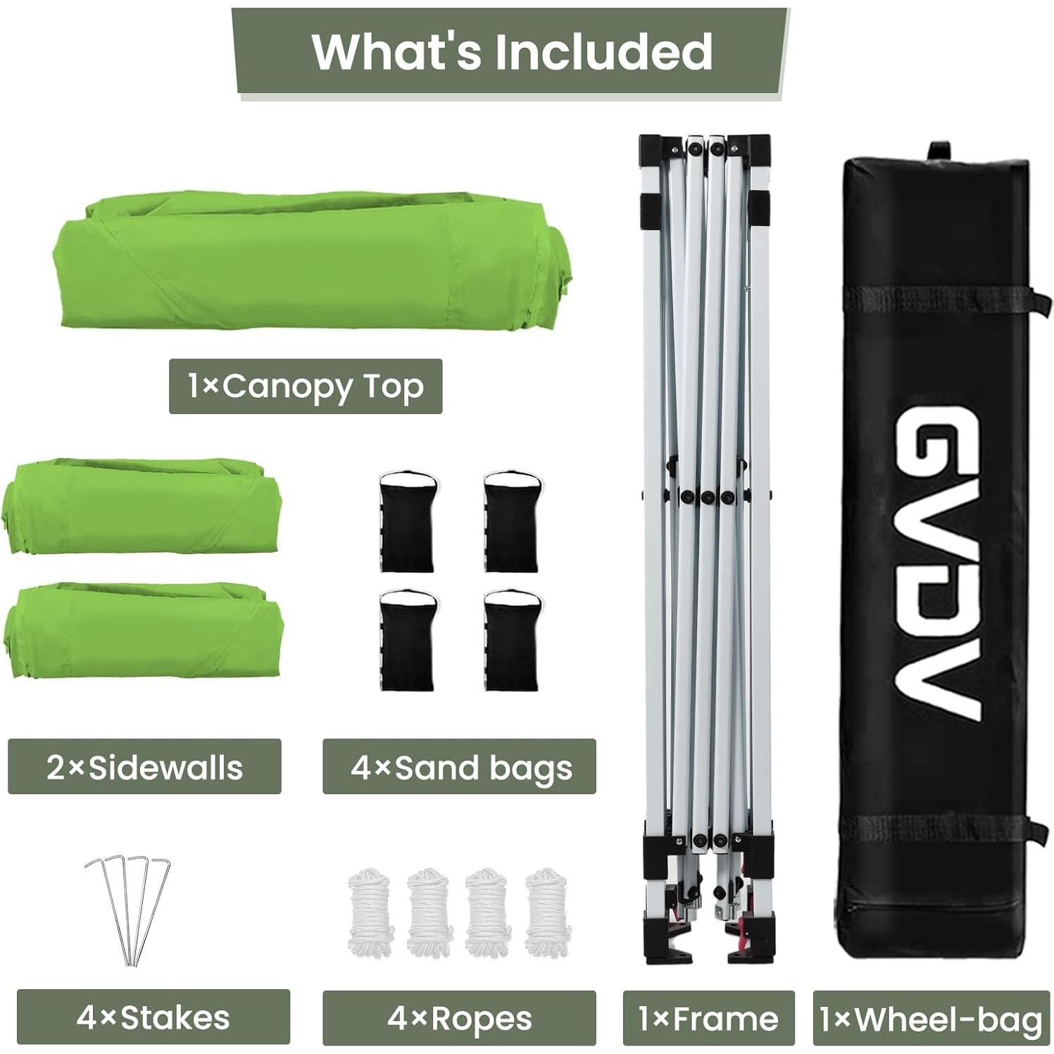 Carpa Plegable GVDV 3x3m con 2 Paredes Laterales Verde