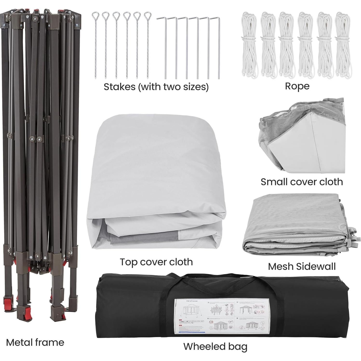 Gazebo Plegable Yaheetech 3x3m Hexagonal con Malla y Techo Doble