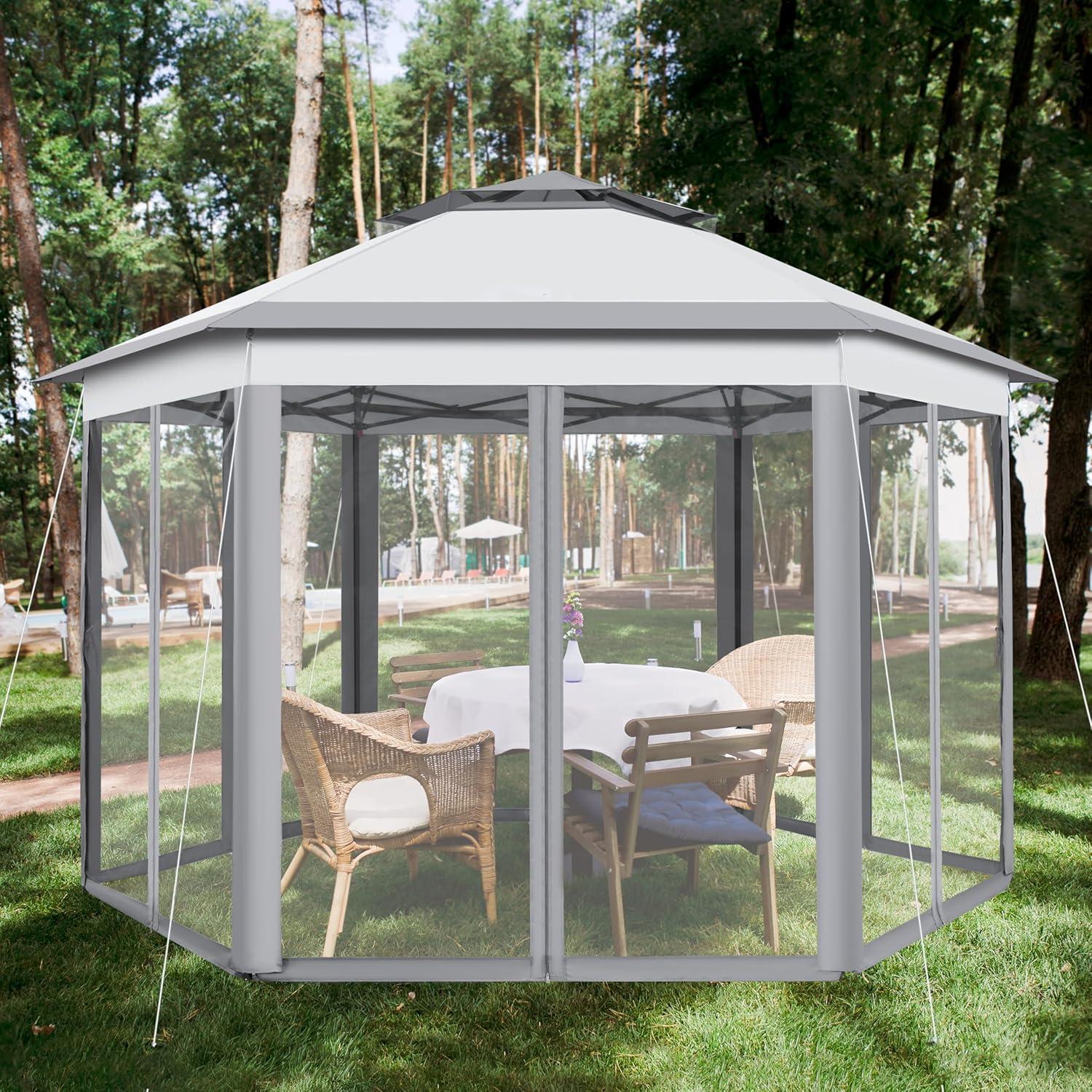 Gazebo Plegable Yaheetech 3x3m Hexagonal con Malla y Techo Doble
