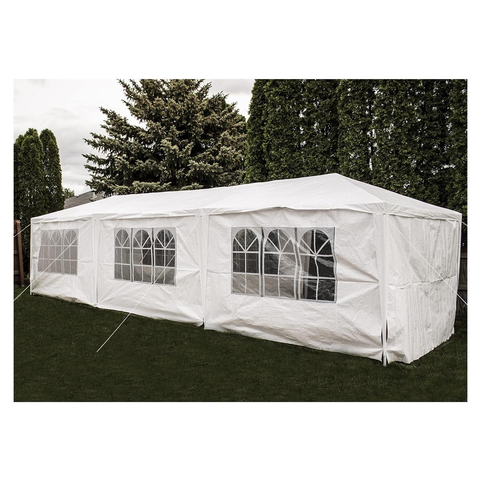 BACKYARD EXPRESSIONS PATIO · HOME · GARDEN 906779-NW Canopy Tent for Outdoor Wedding Party or Camping BBQ w/Removable Waterproof Sidewalls-30' x 10' -Backyard Expressions, White