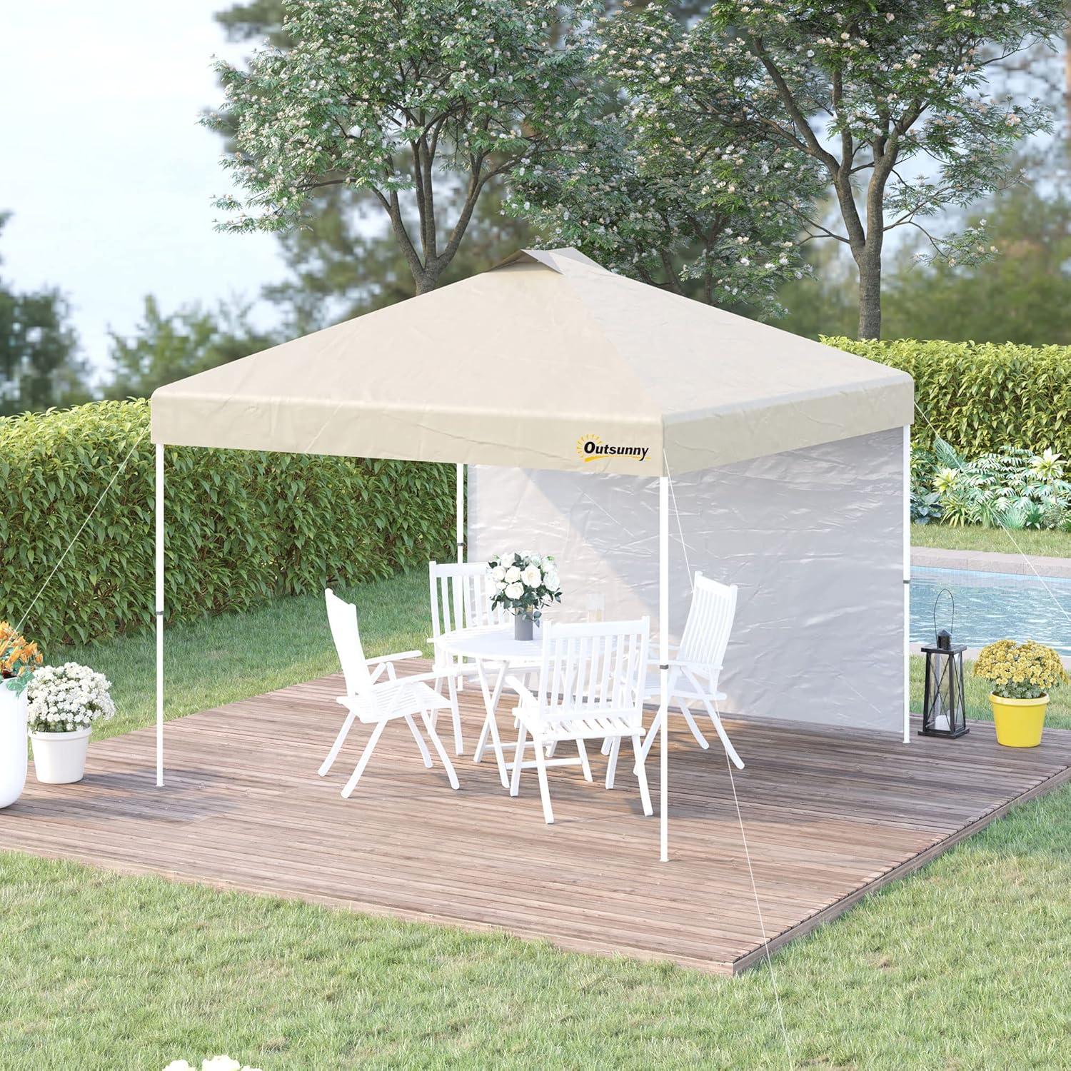 Carpa Plegable Outsunny 3x3m Beige con Pared Lateral