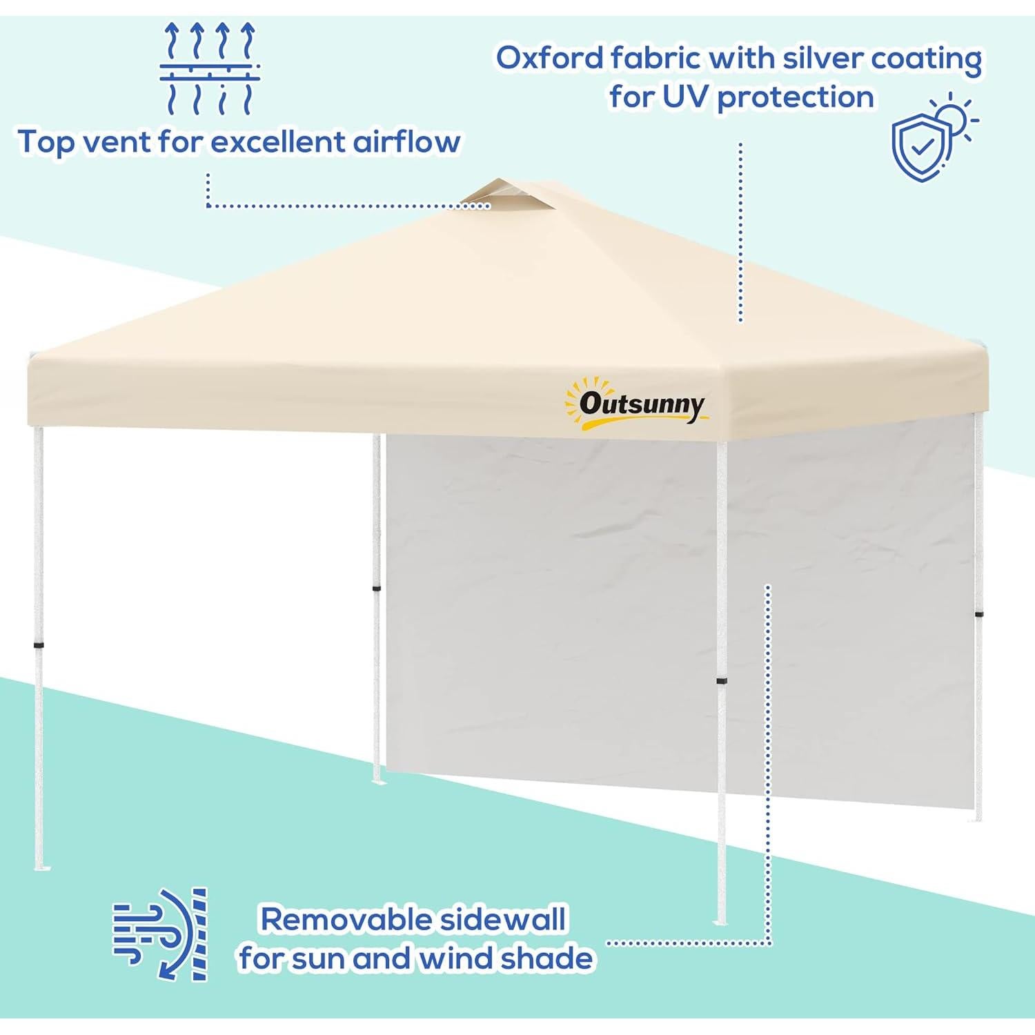 Carpa Plegable Outsunny 3x3m Beige con Pared Lateral