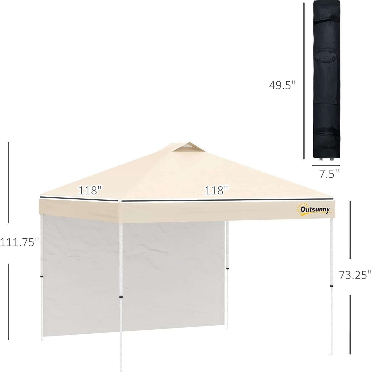 Carpa Plegable Outsunny 3x3m Beige con Pared Lateral