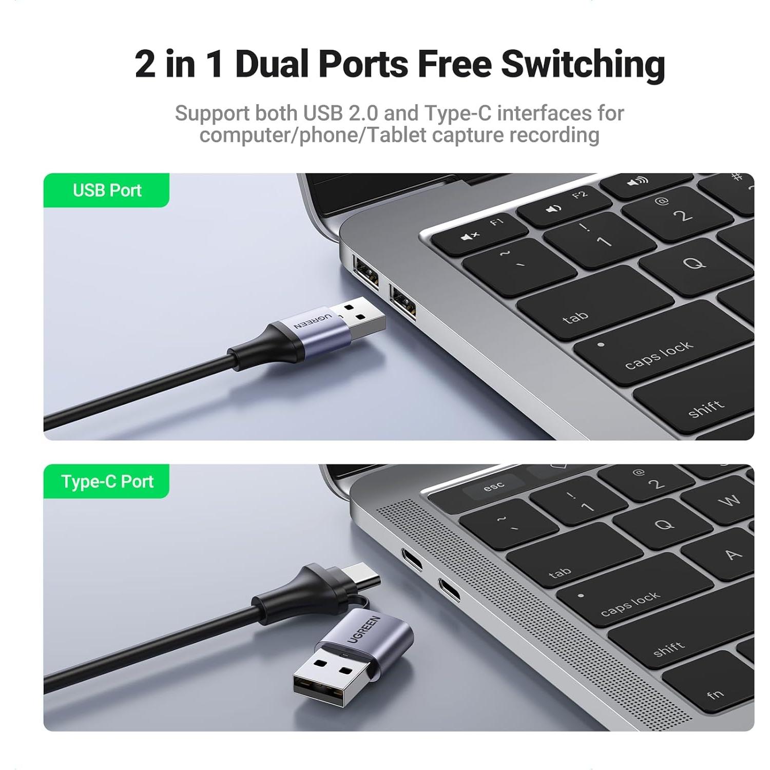 Tarjeta de Captura UGREEN 4K HDMI a USB-C/USB-A Full HD