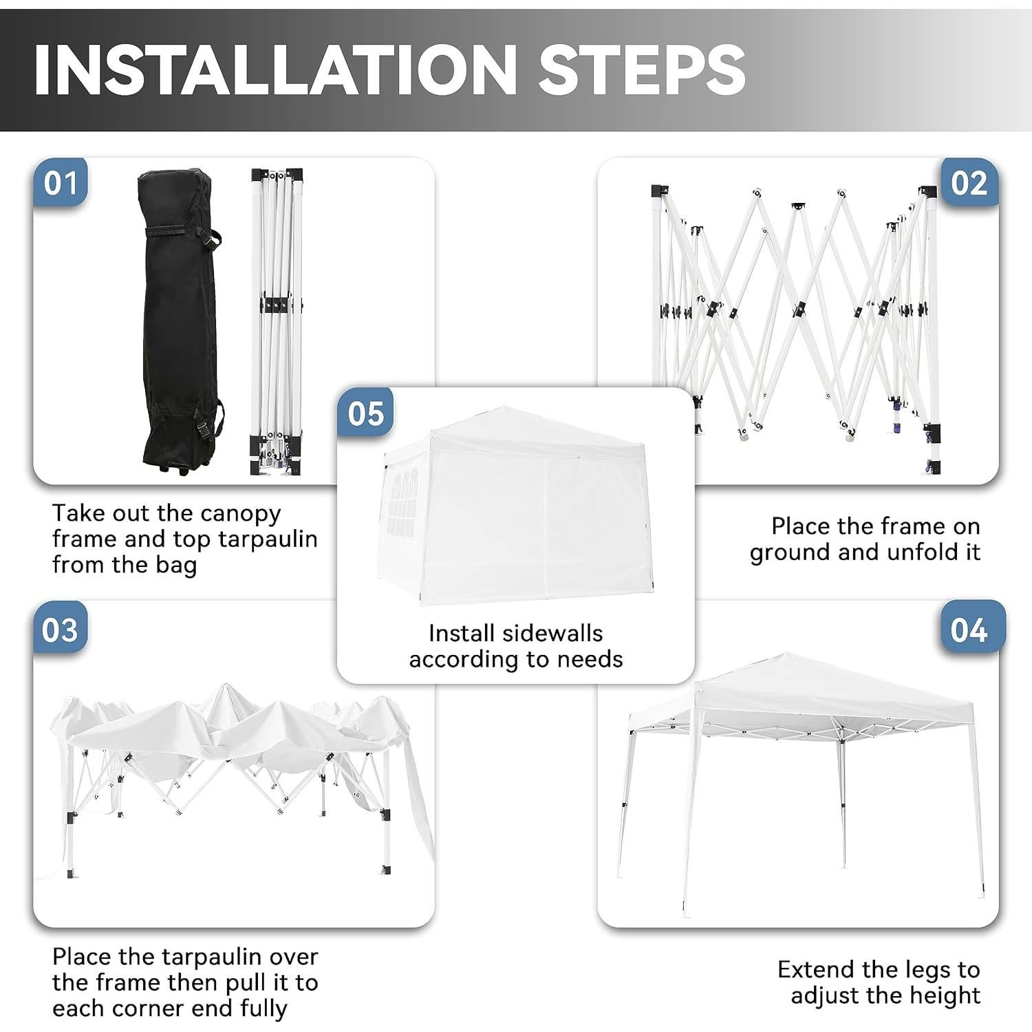 Carpa Plegable Elevon 3x3m con Paredes Laterales y Accesorios
