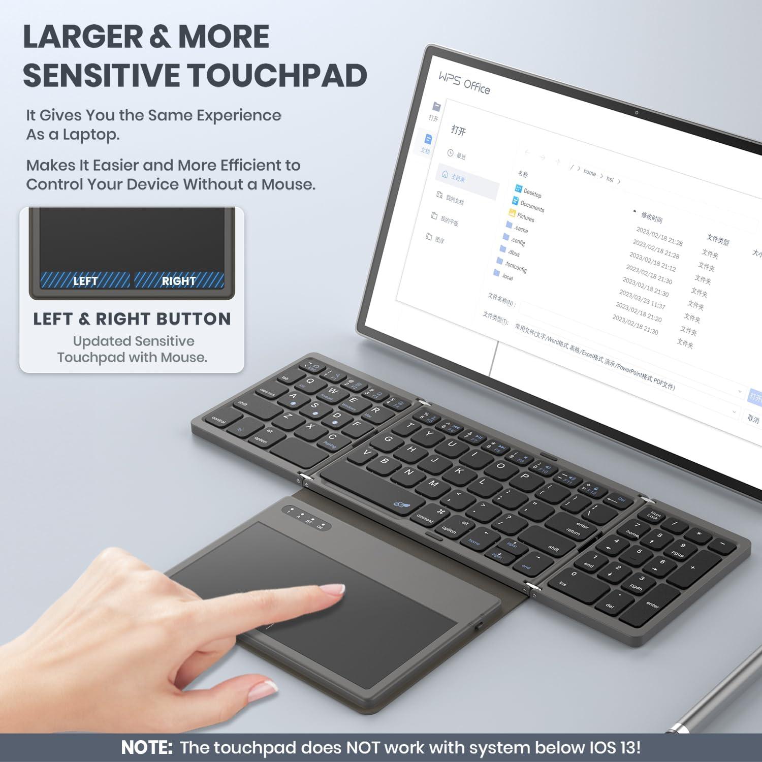 Teclado Bluetooth Plegable GEODMAER con Panel Táctil Gris