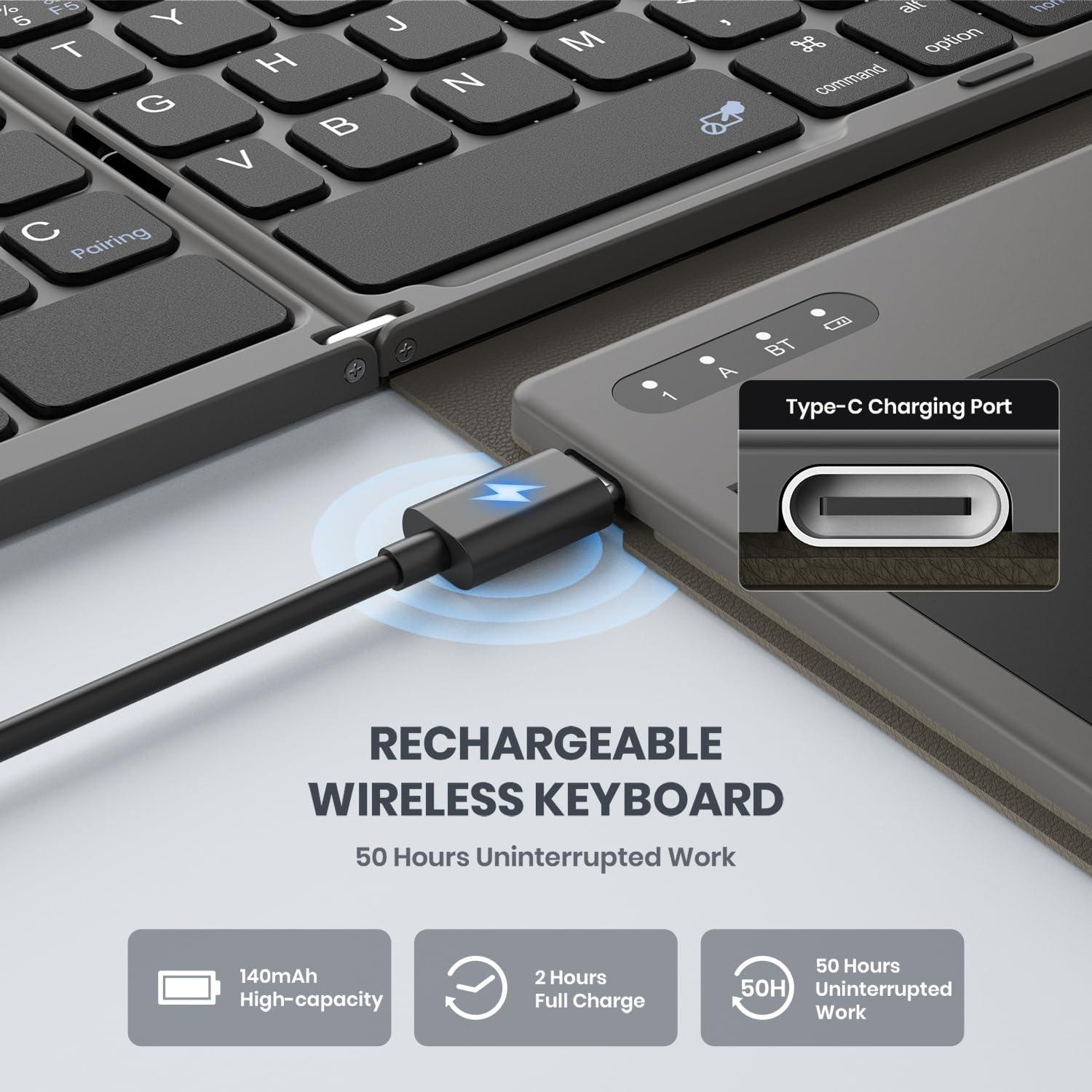 Teclado Bluetooth Plegable GEODMAER con Panel Táctil Gris