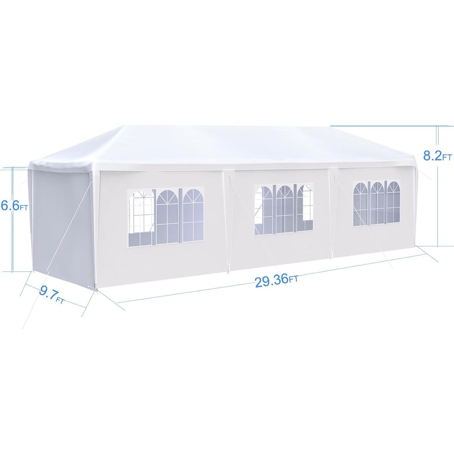 Spacious Outdoor Canopy Tent with Removable Sidewalls, Weddings and Events, 10'x30', White
