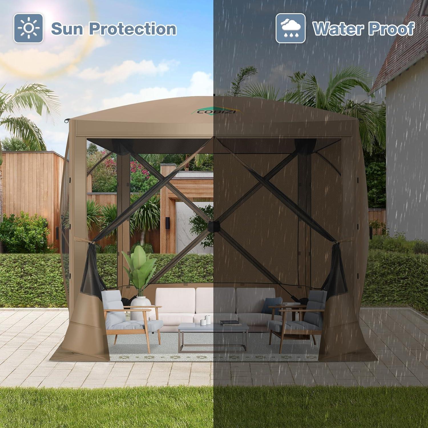 Carpa Plegable COBIZI 2.44m x 2.44m con Paredes y Red Antimosquitos