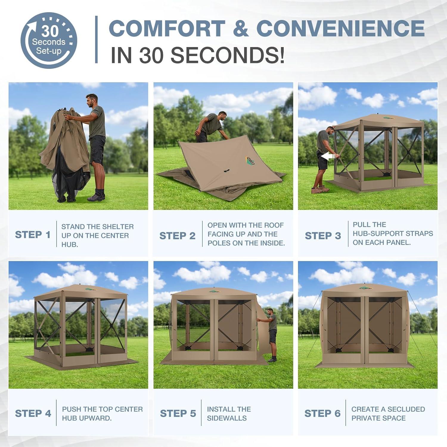 Carpa Plegable COBIZI 2.44m x 2.44m con Paredes y Red Antimosquitos