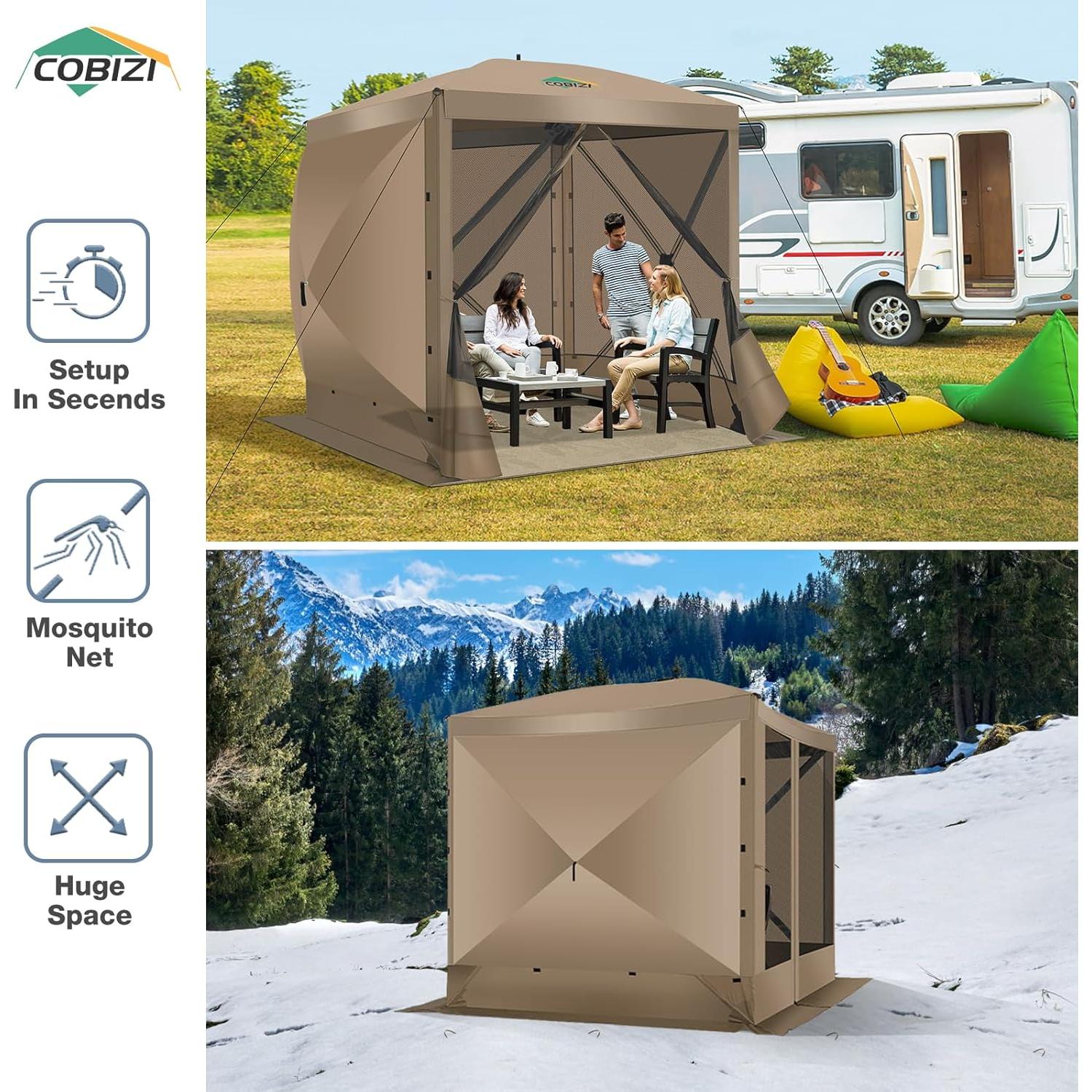 Carpa Plegable COBIZI 2.44m x 2.44m con Paredes y Red Antimosquitos