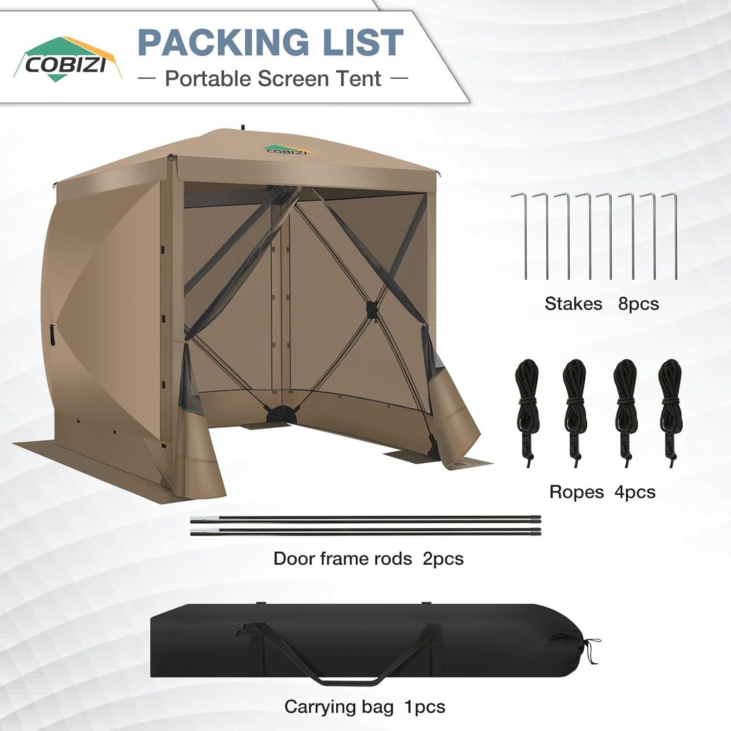 Carpa Plegable COBIZI 2.44m x 2.44m con Paredes y Red Antimosquitos