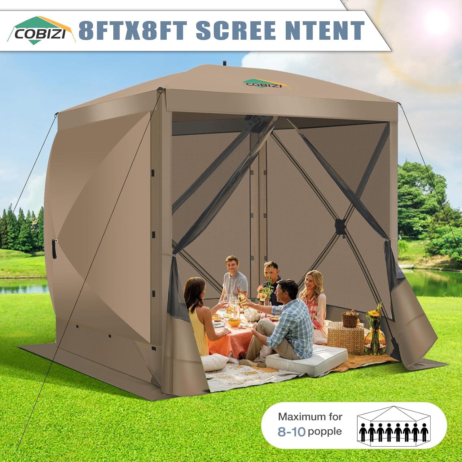 Carpa Plegable COBIZI 2.44m x 2.44m con Paredes y Red Antimosquitos