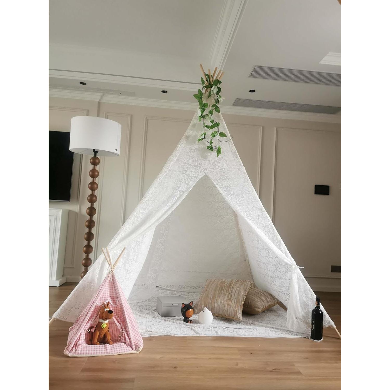 Tienda Teepee Grande ABULU de Encaje Blanco 220 cm para Adultos
