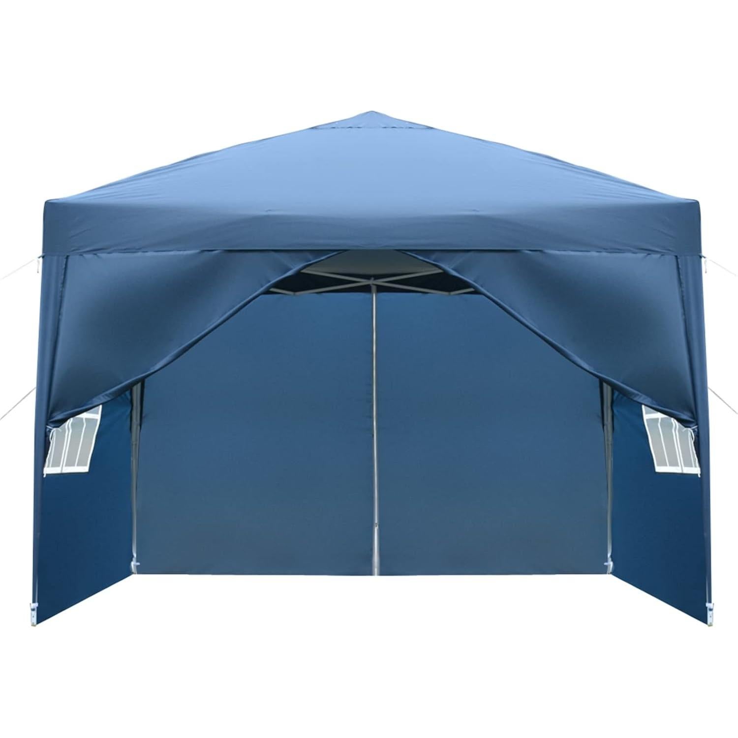 10x10ft Patio Event Tent, Pop Up Canopy Outdoor Gazebo, Folding Tent from Premium Oxford Material Easy to Install Space-Saving Design Sun and Rain Protection 77" Height for Camping Blue, w/Sidewalls